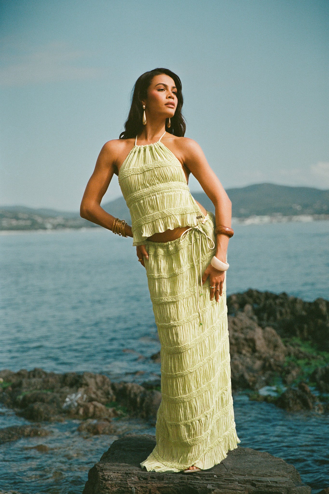 Ruffled smocked maxi skirt - Green