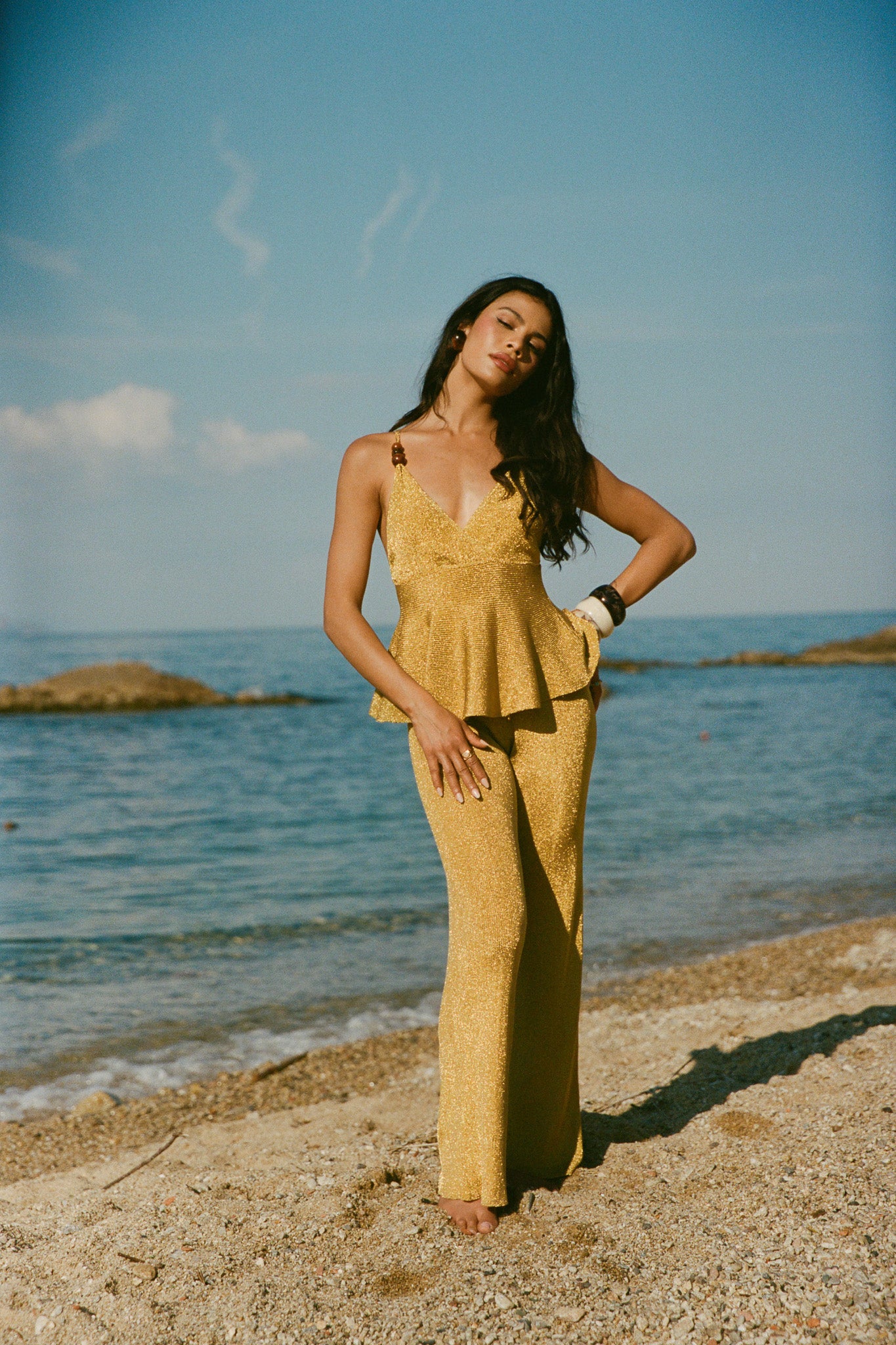 Tied metallic knit top - Gold