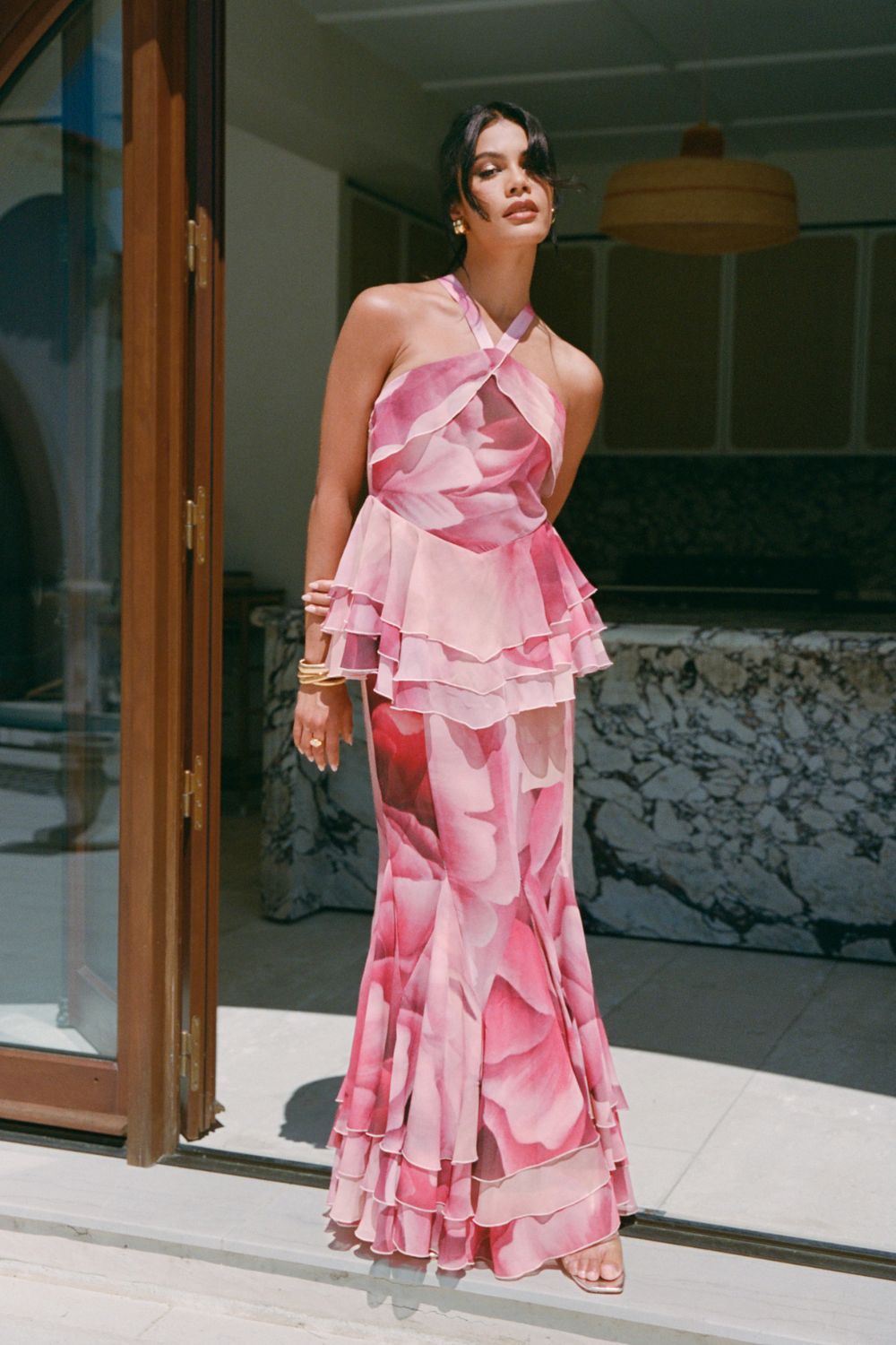 Long ruffled dress - floral print