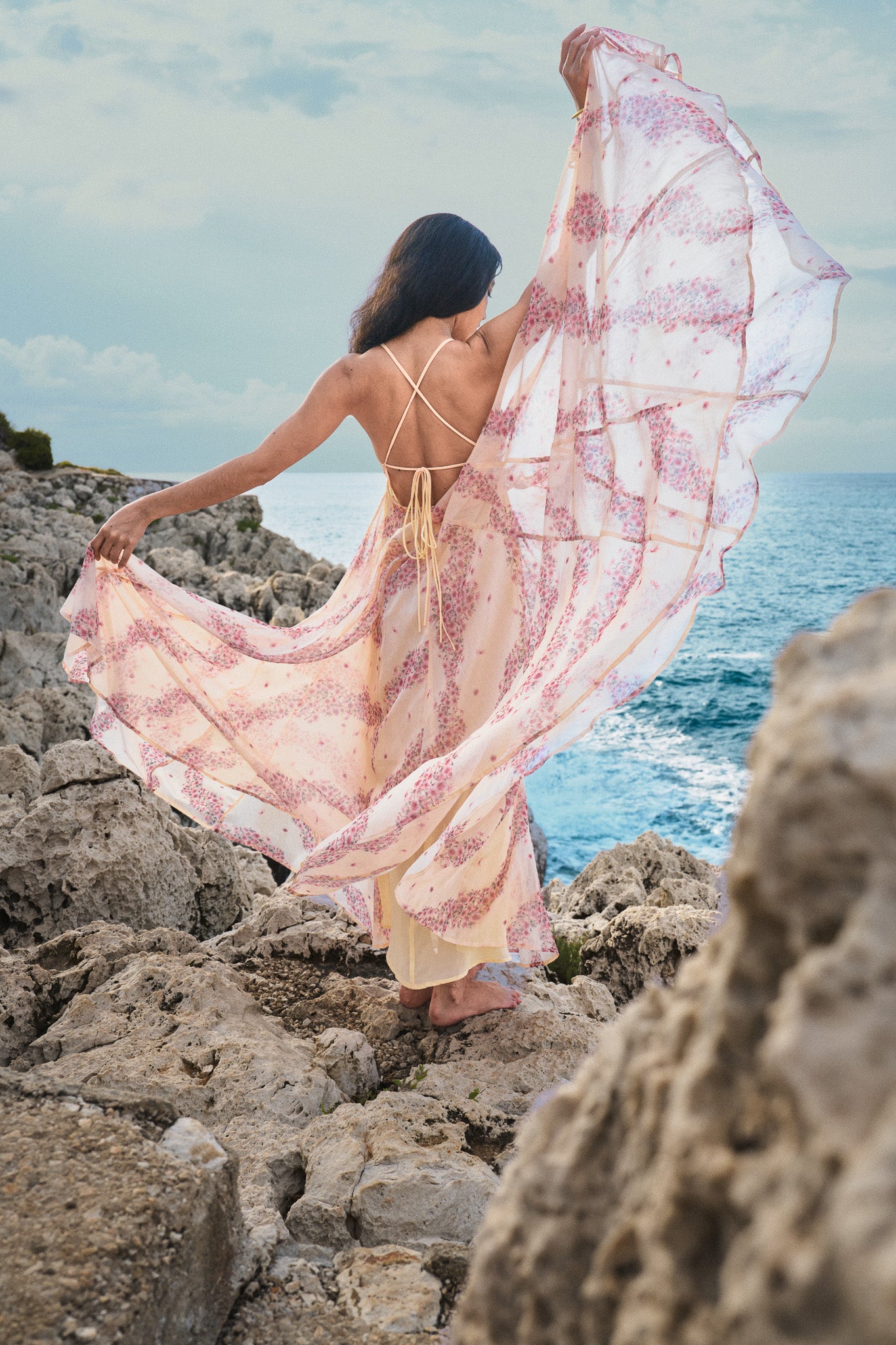 Robe longue en chiffon à imprimé - rose