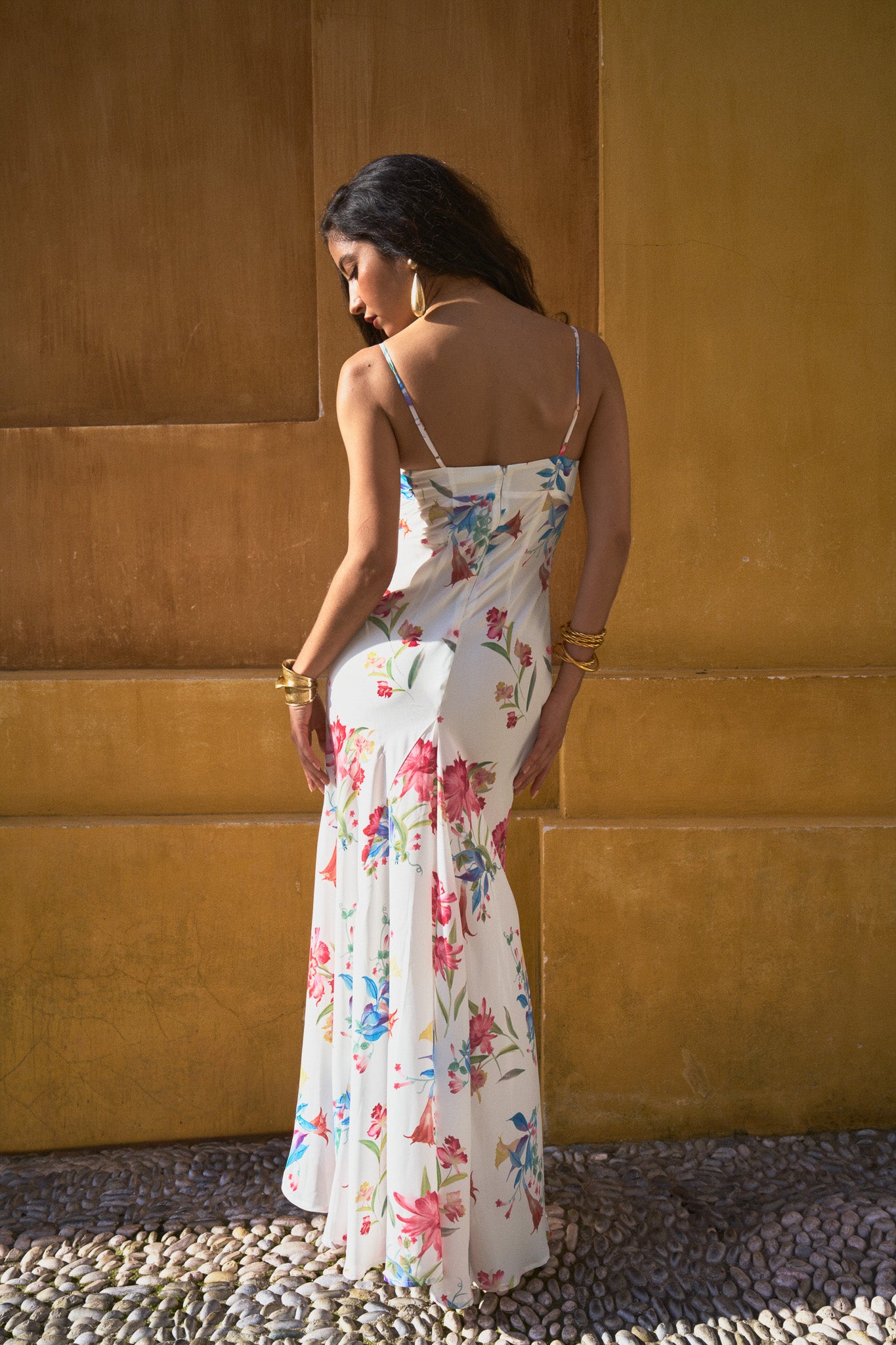 Robe longue bustier à imprimé – Blanc