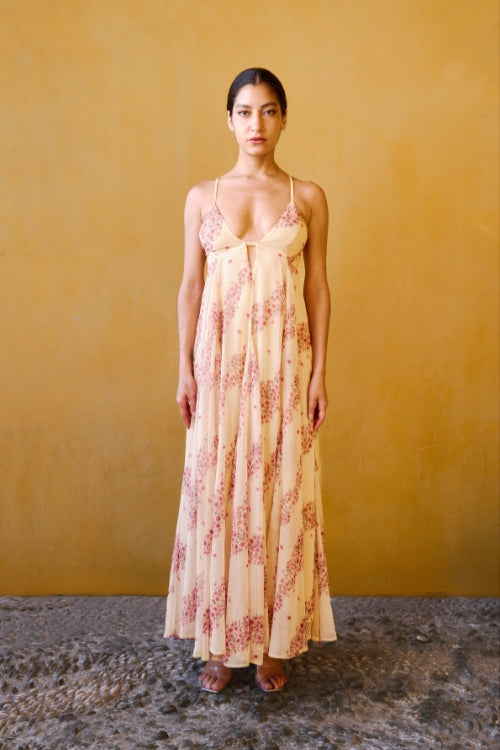 Robe longue en chiffon à imprimé - rose