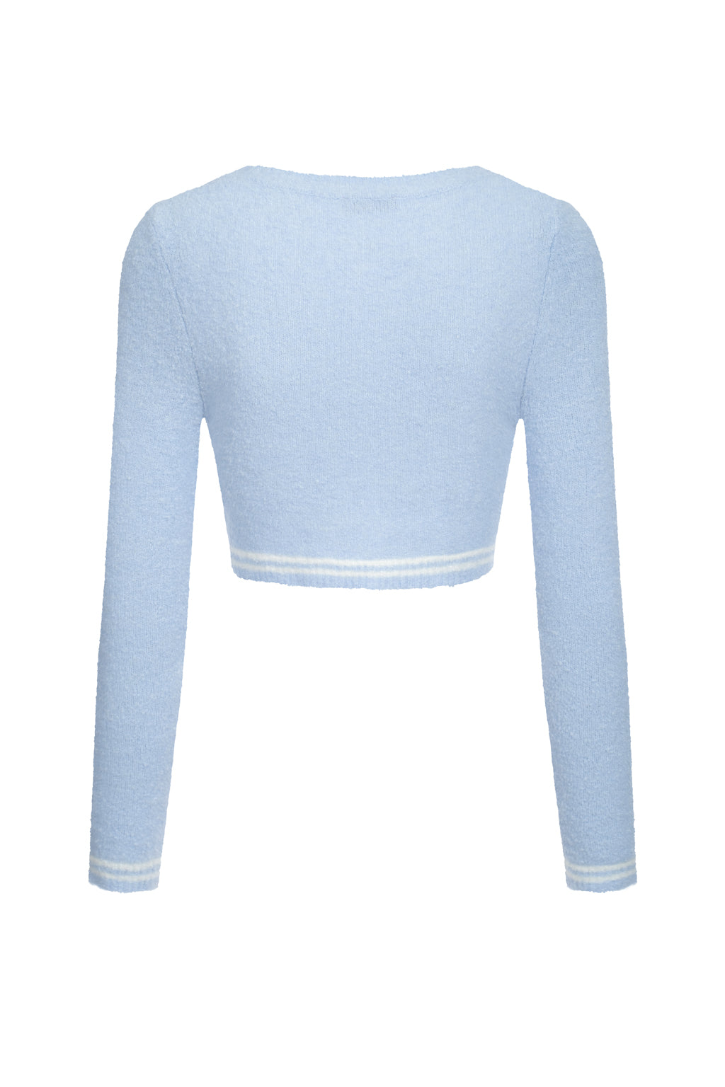 Short Cropped Boucle Knit Top - Sky Blue