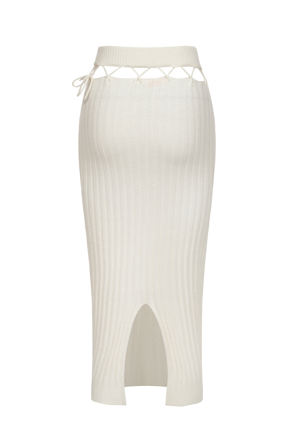 羊毛混紡附腰帶中長半身裙 - 米色