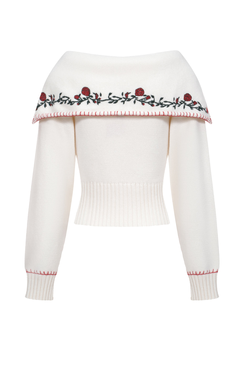 Pull à col brodé en pur cachemire - beige