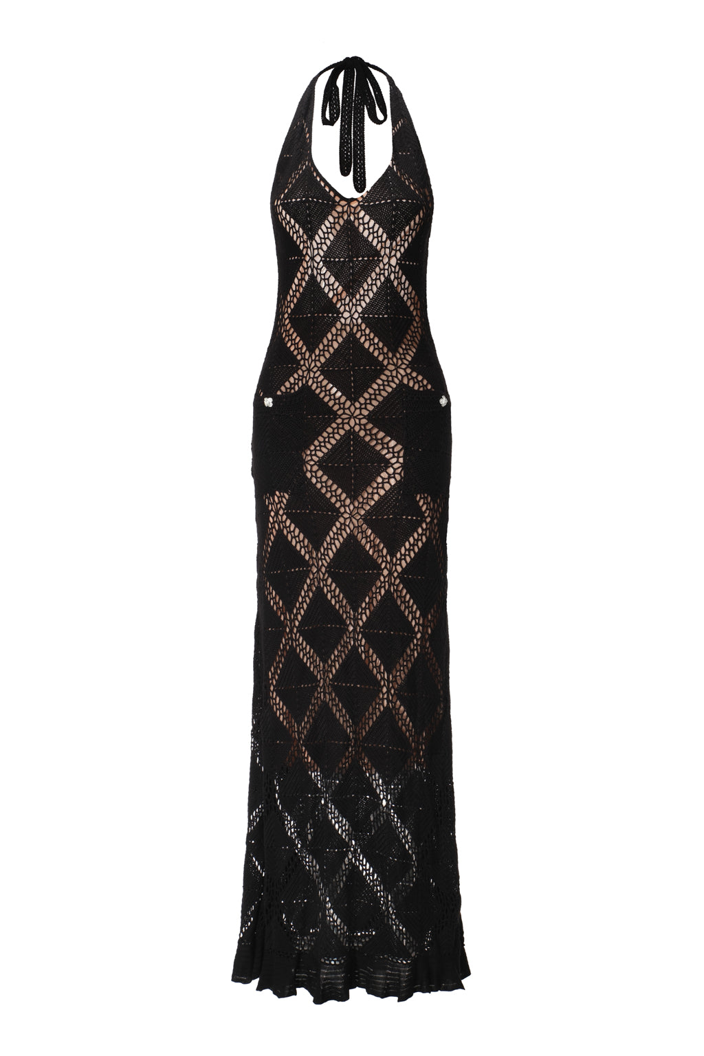 Robe en maille dos-nu à crochet - noir