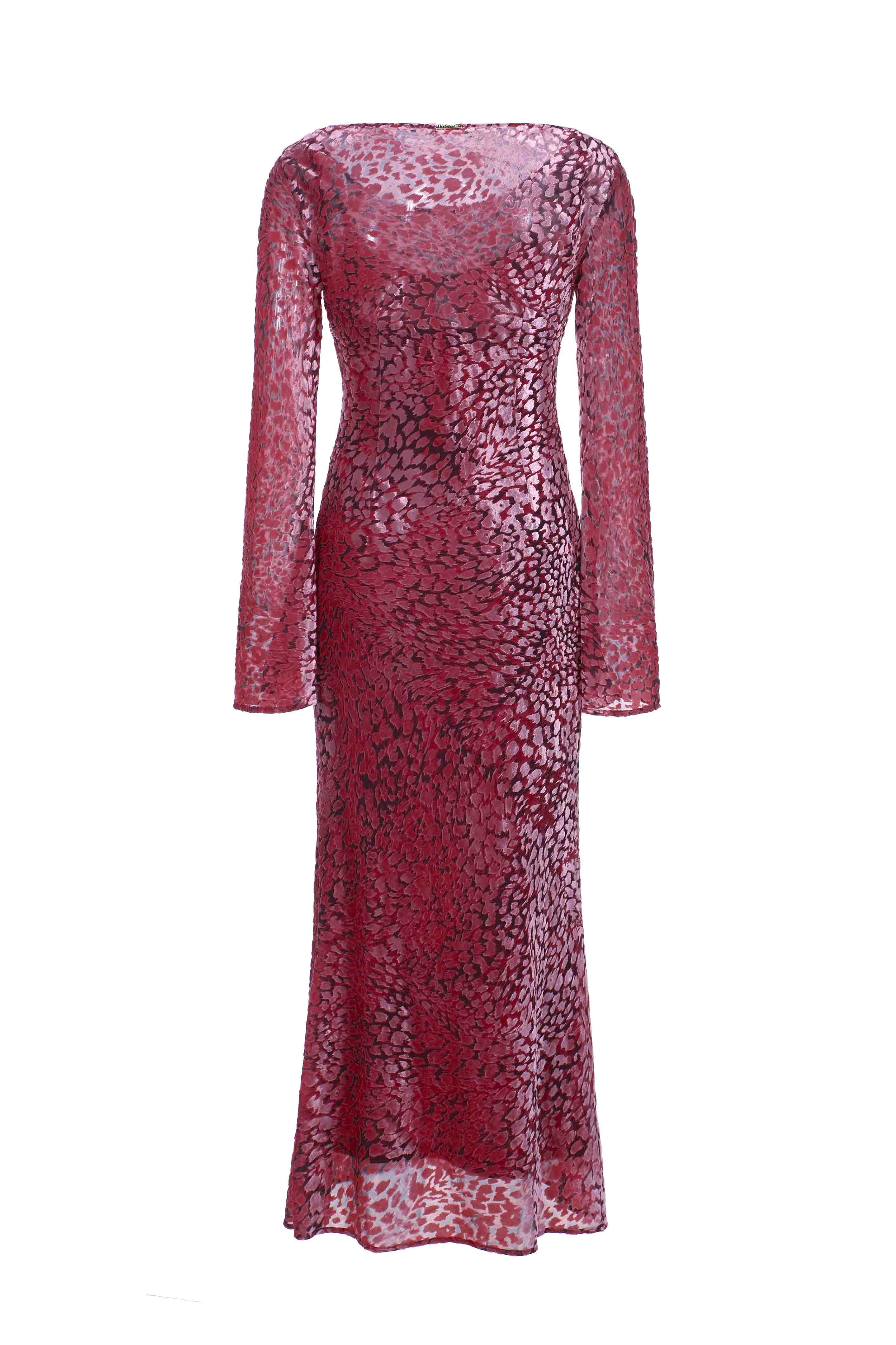 Leopard devoré-velvet long dress with inner slip - Pink