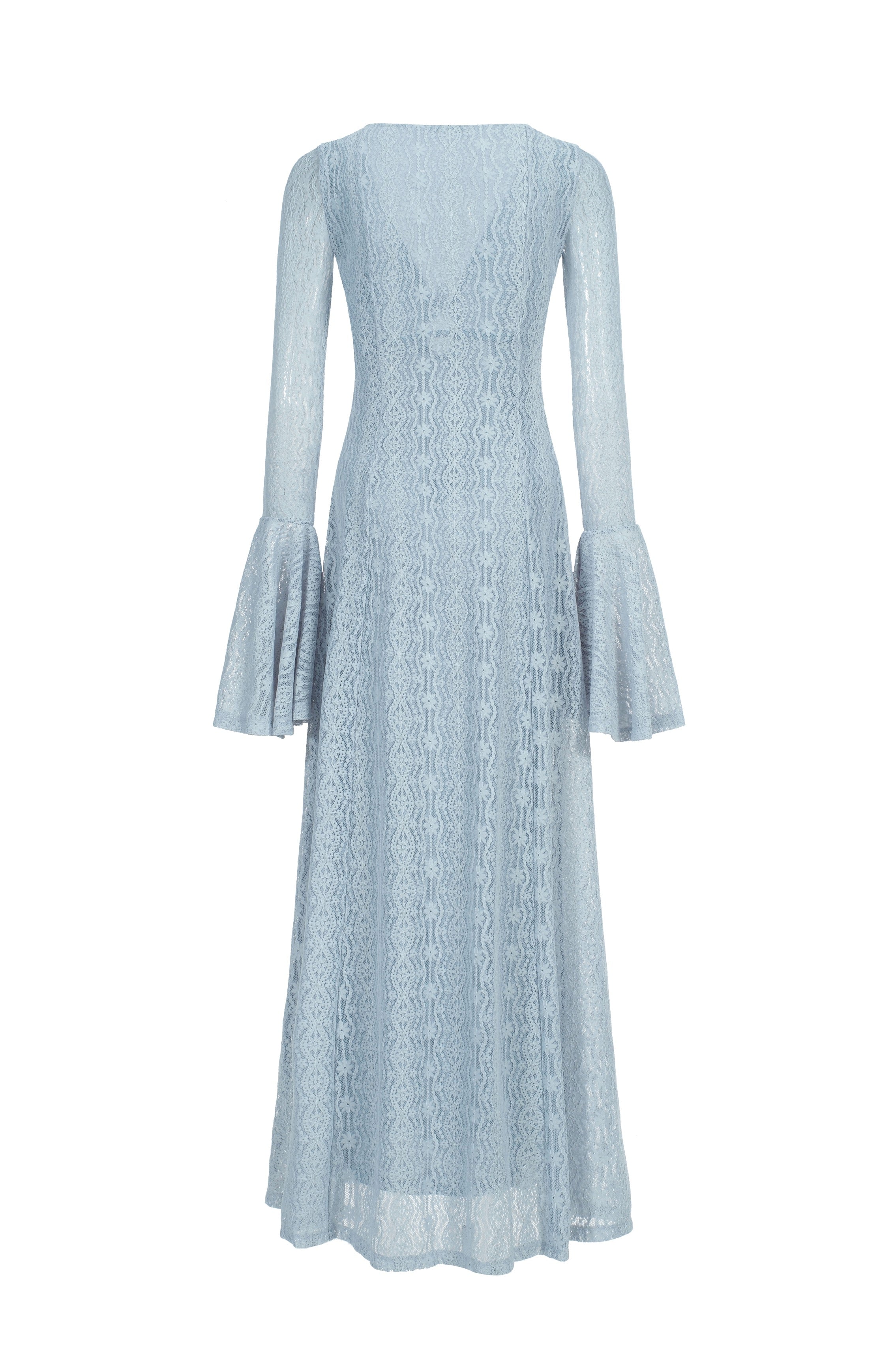 Robe maxi en dentelle avec manches volantes - bleu