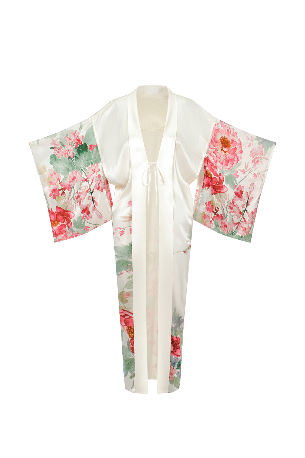 Kimono en Satin Imprimé Pivoine