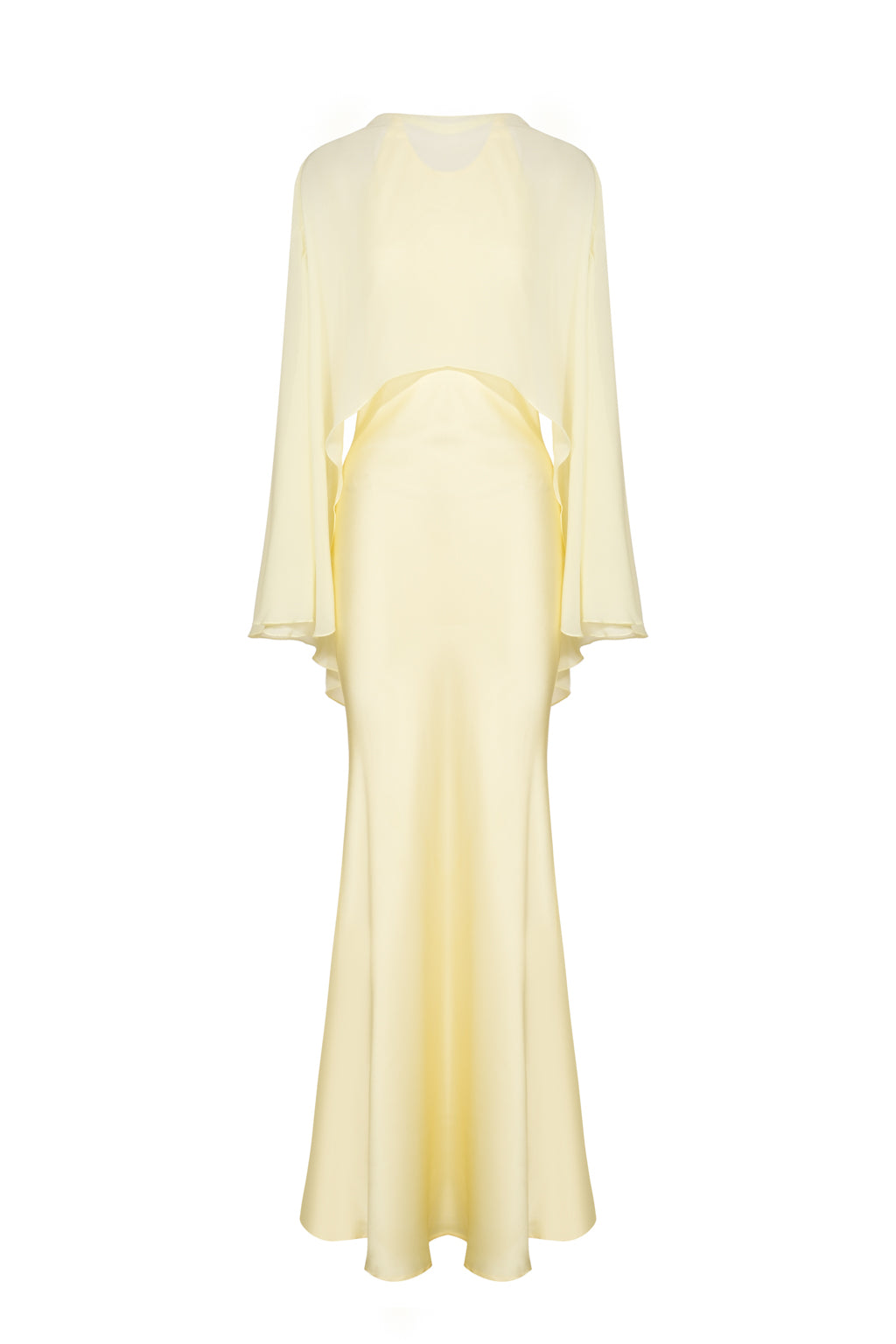 Robe longue en satin avec étole en chiffon - jaune