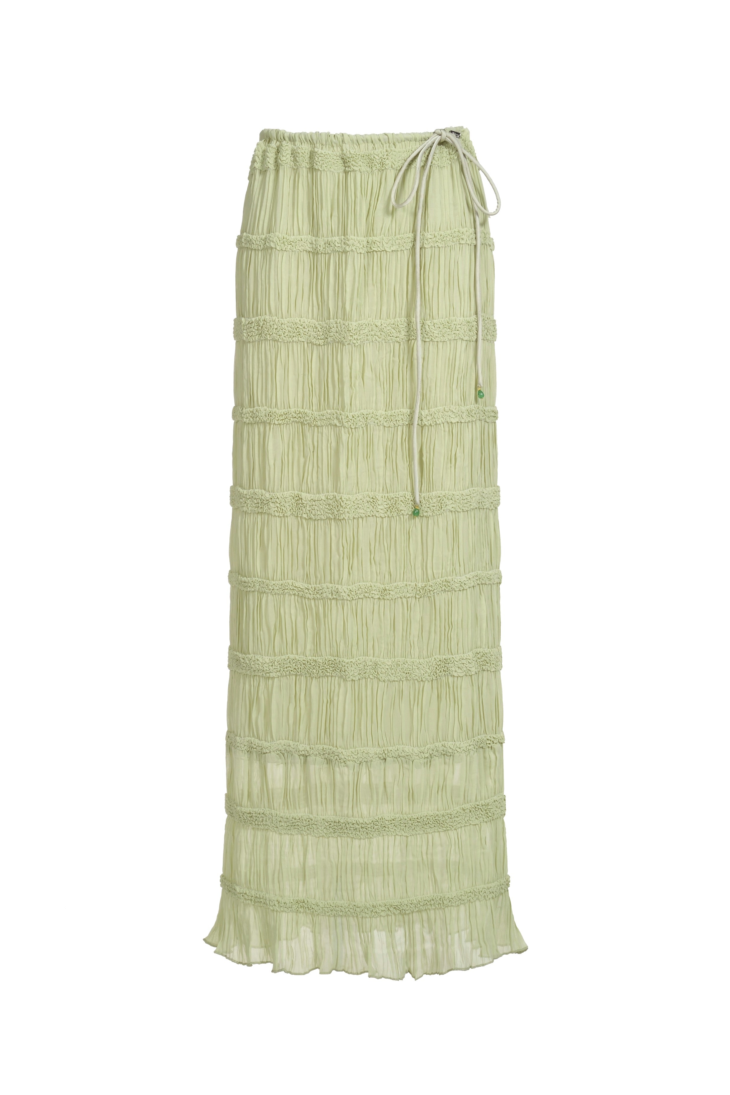 Ruffled smocked maxi skirt - Green