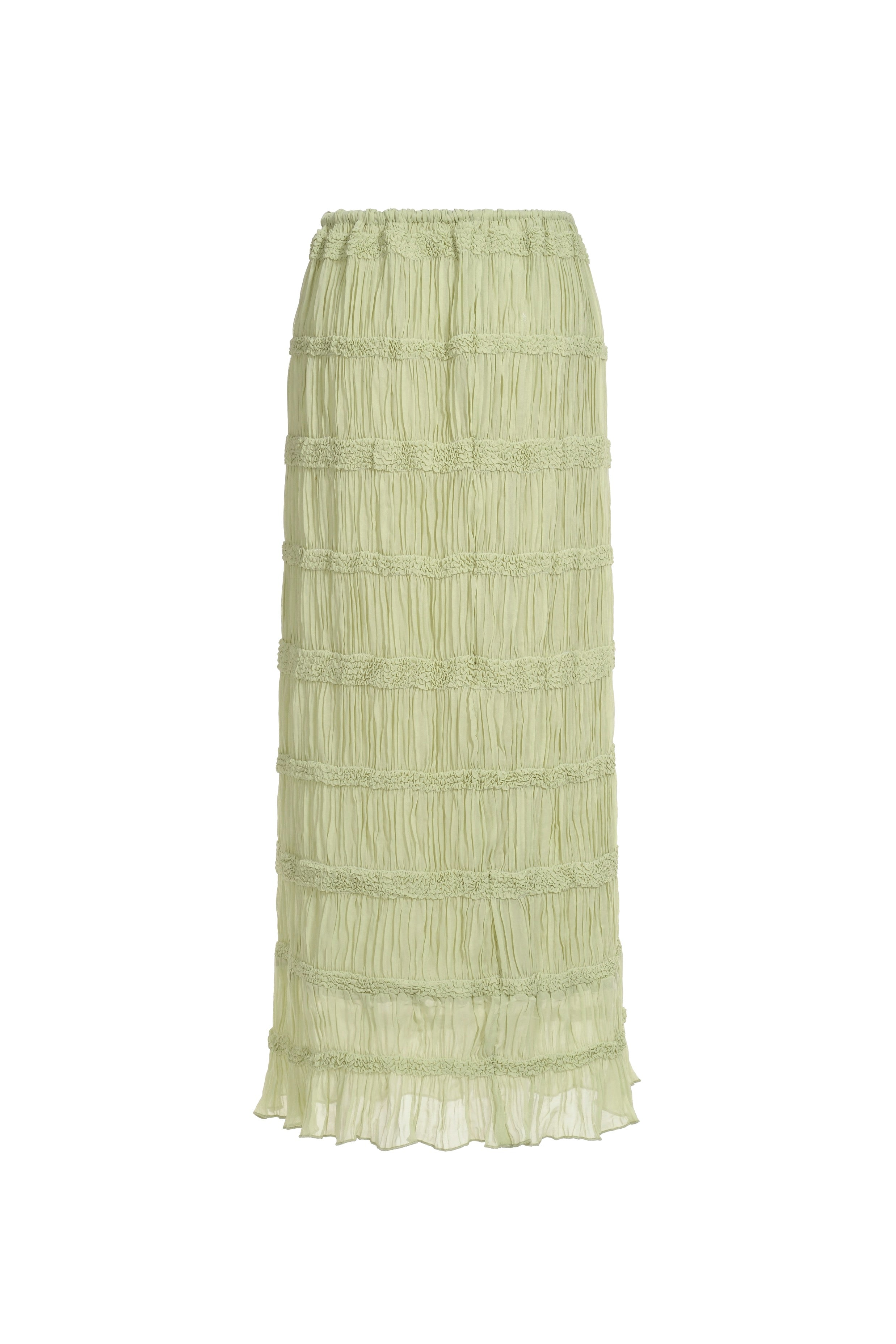 Jupe longue à smocks et à volants - Vert
