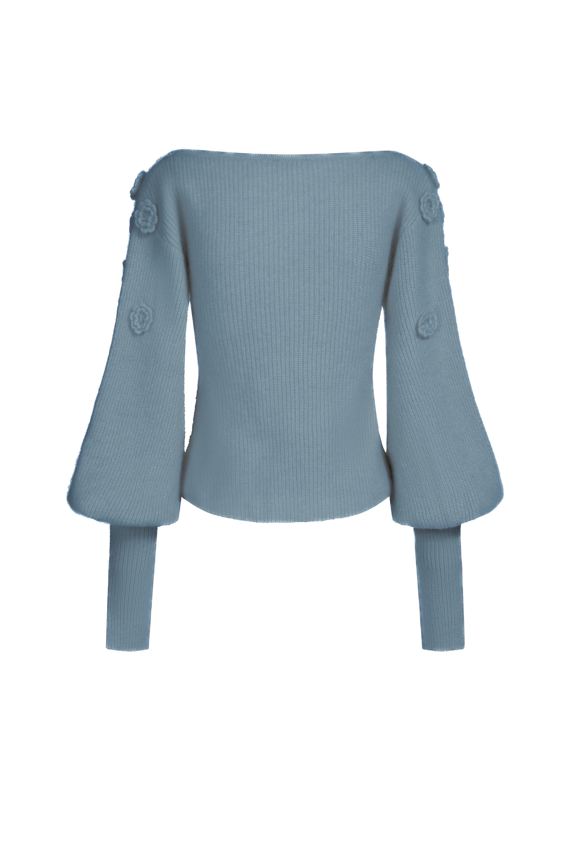 V-neck sweater in mohair and wool with flowers - white