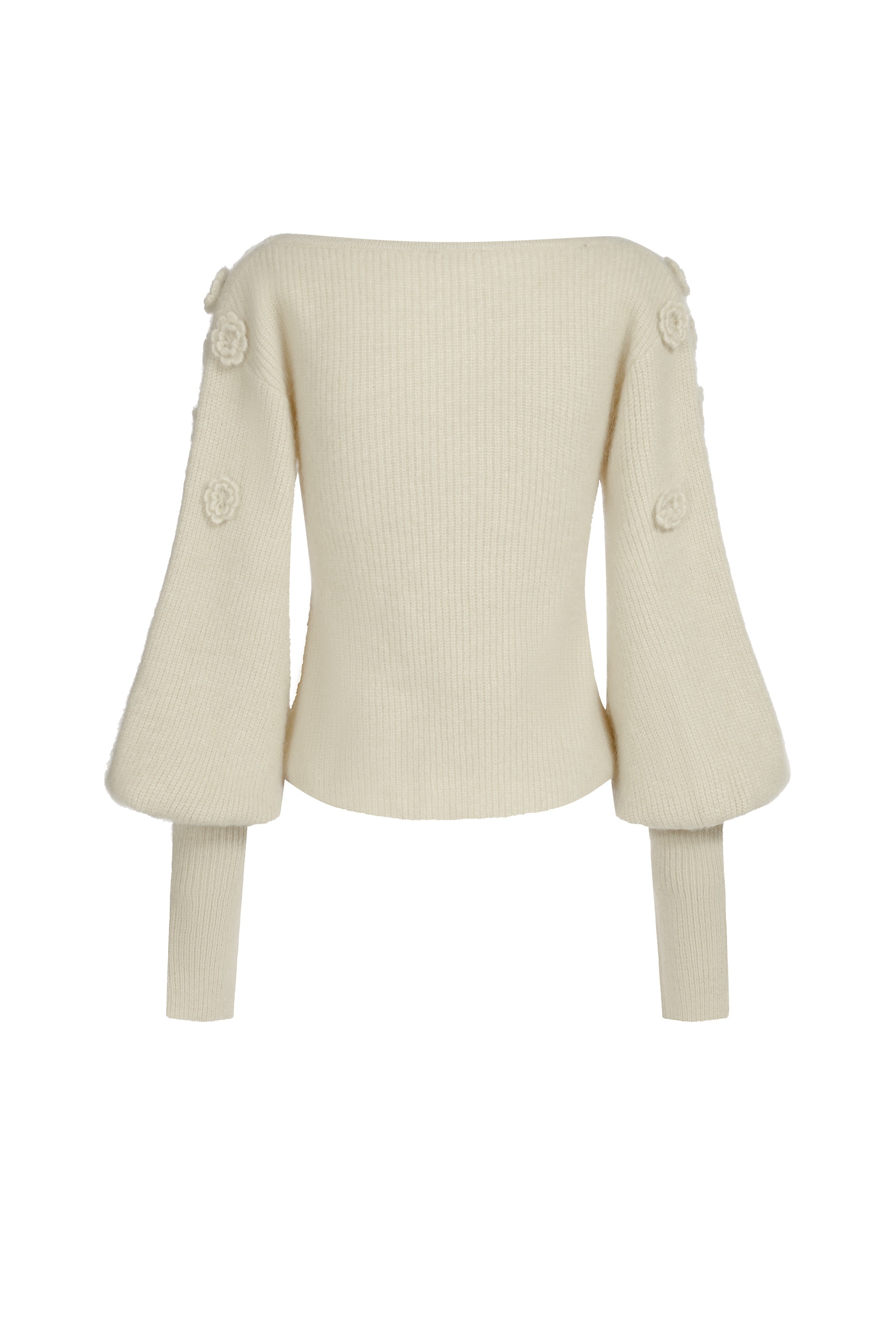 V-neck sweater in mohair and wool with flowers - white