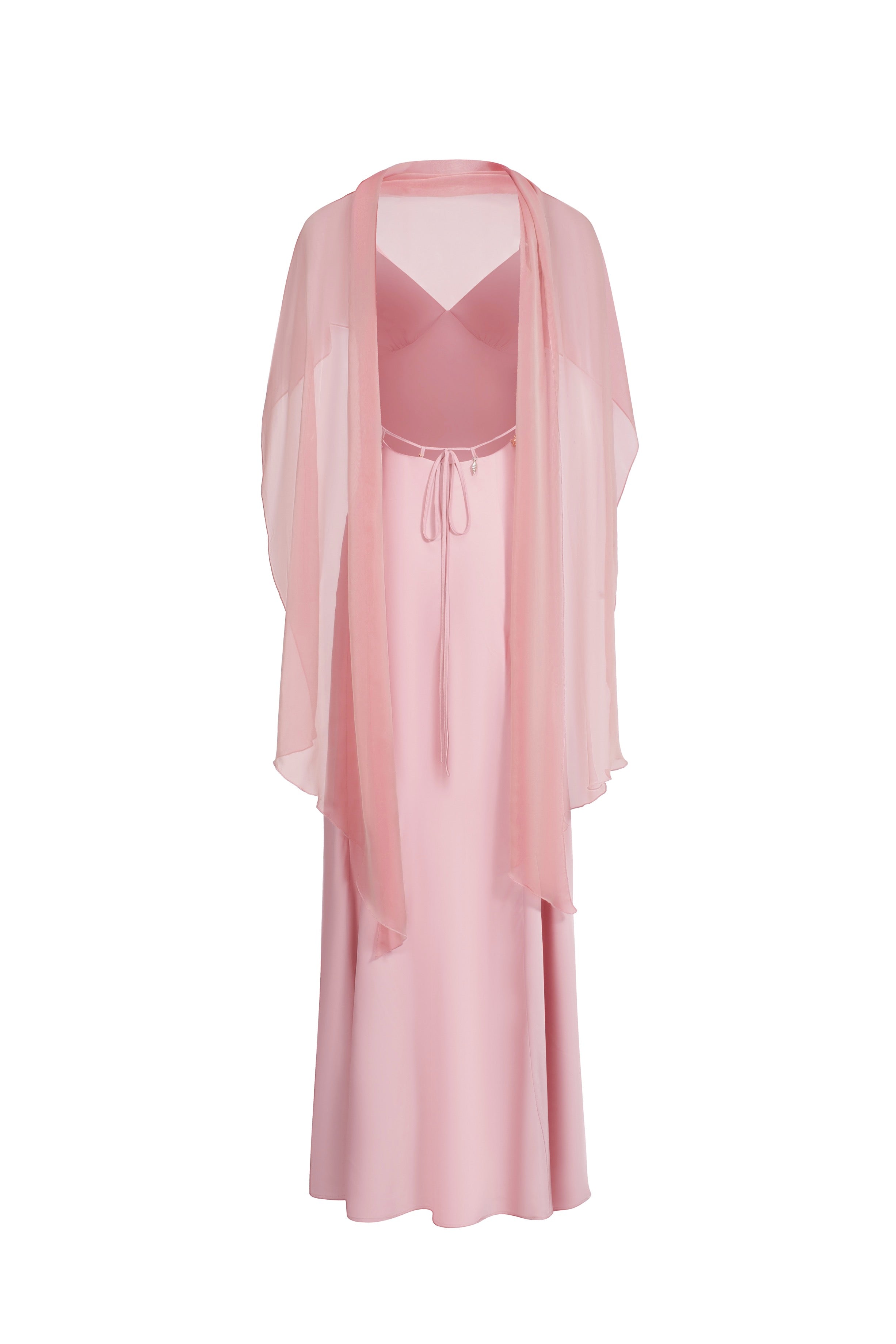Backless satin dress with pendants - pink