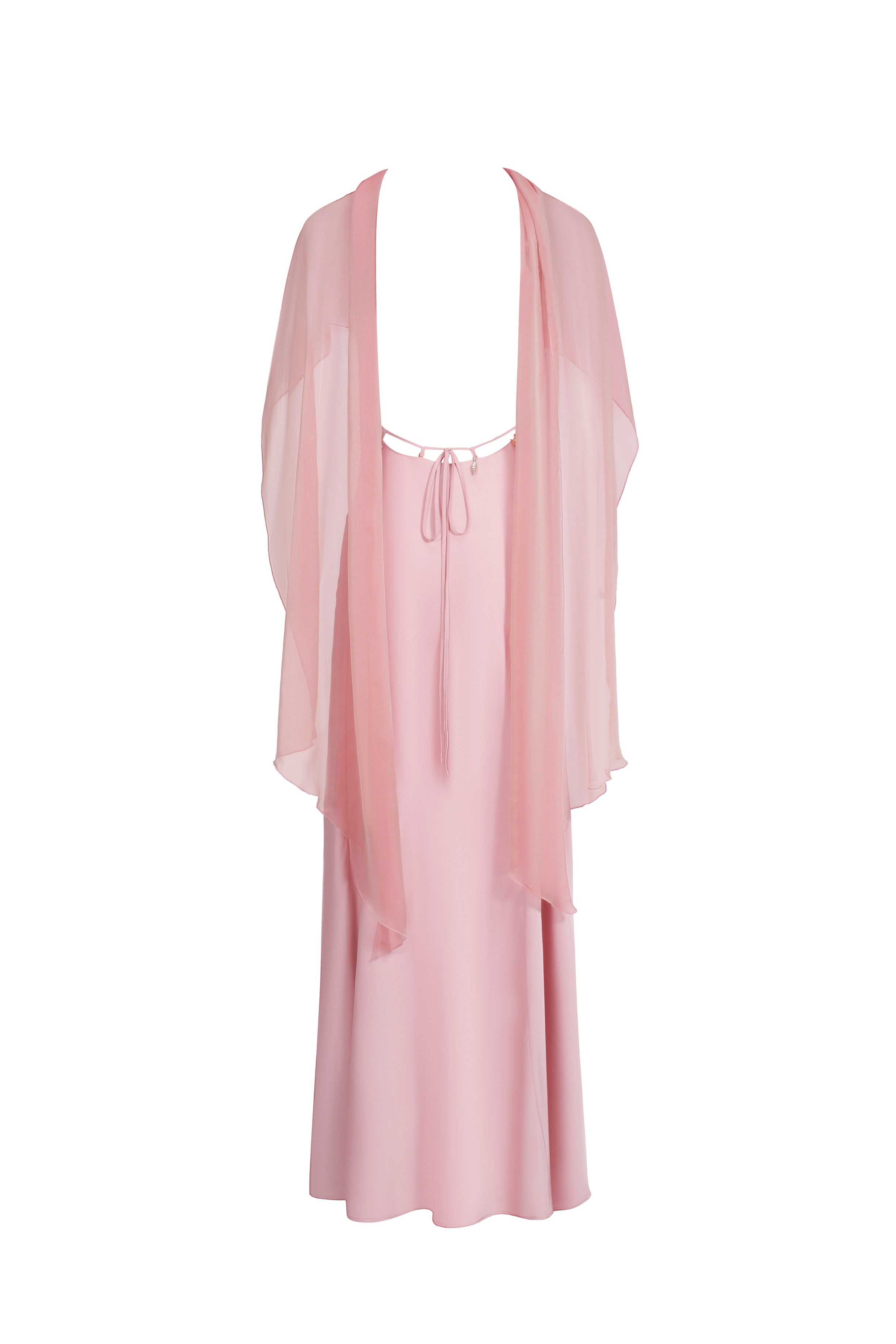 Backless satin dress with pendants - pink
