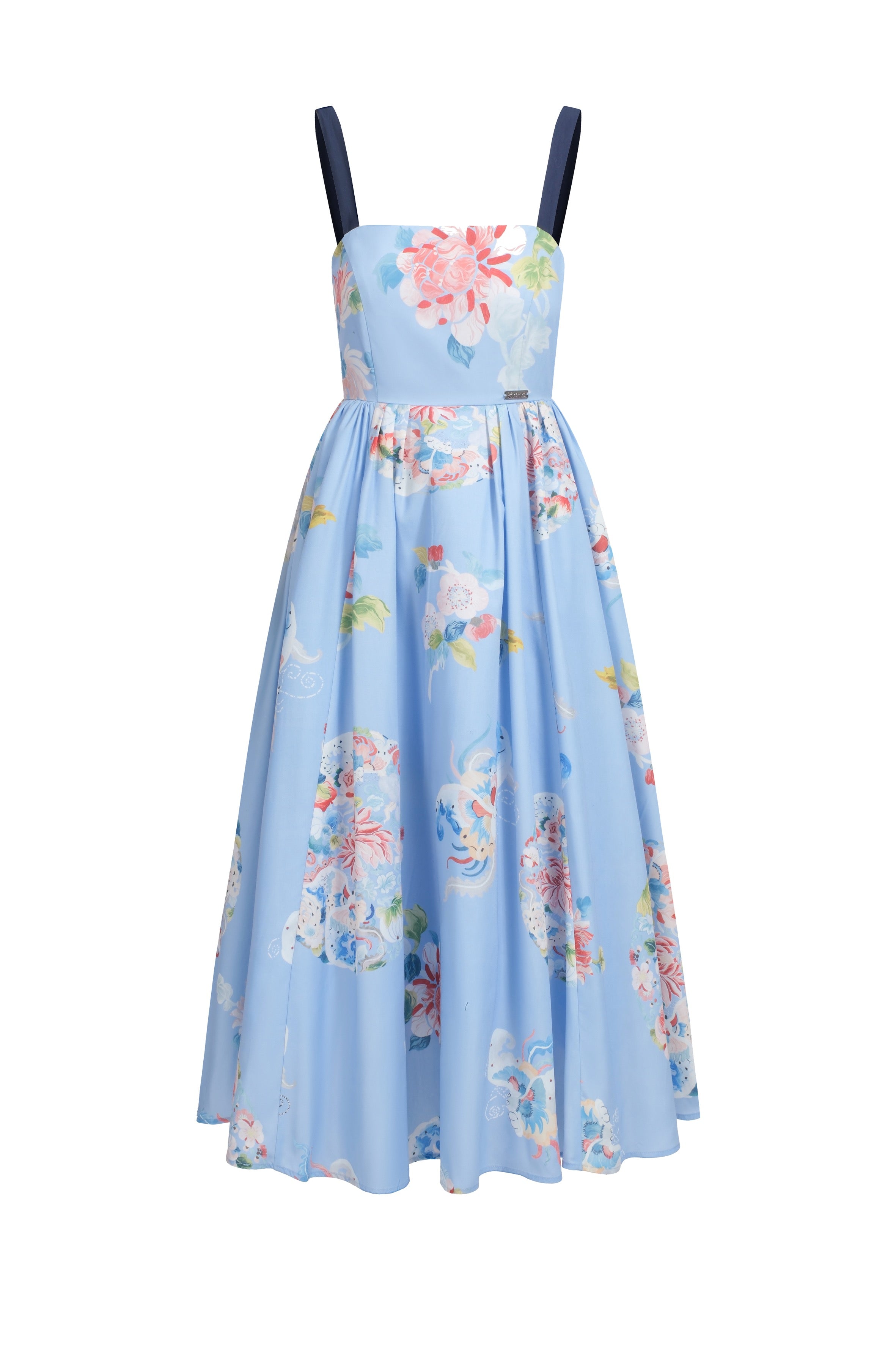 Lace-up floral print midi dress - Blue