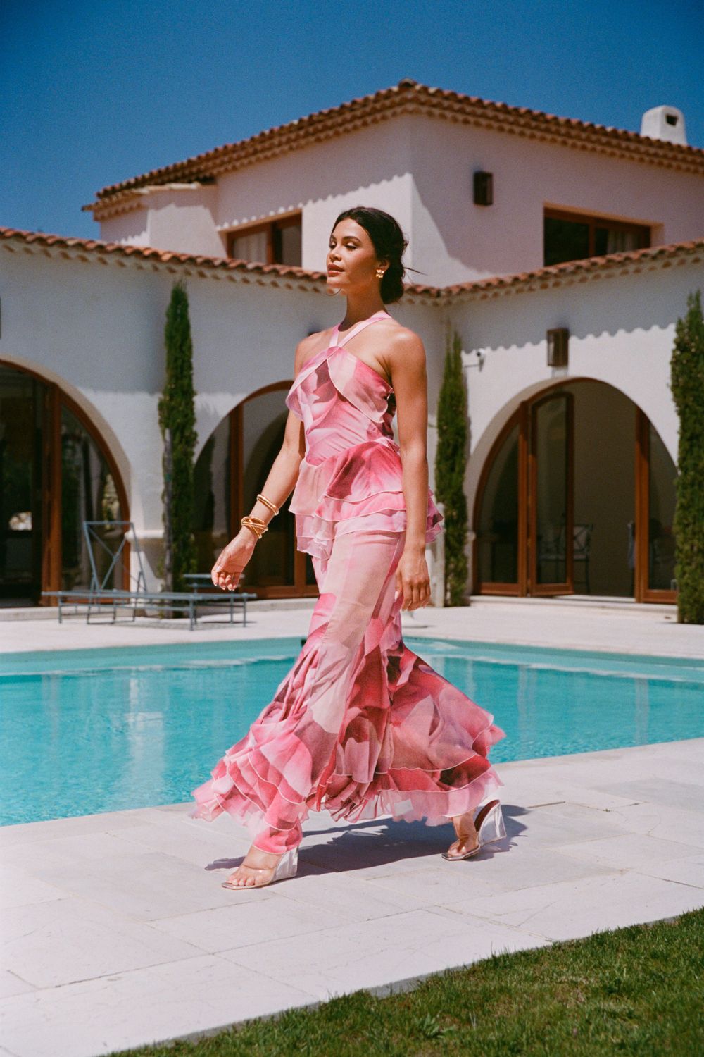 Long ruffled dress - floral print