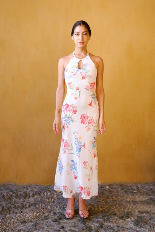 Robe dos nu à imprimé – Blanc