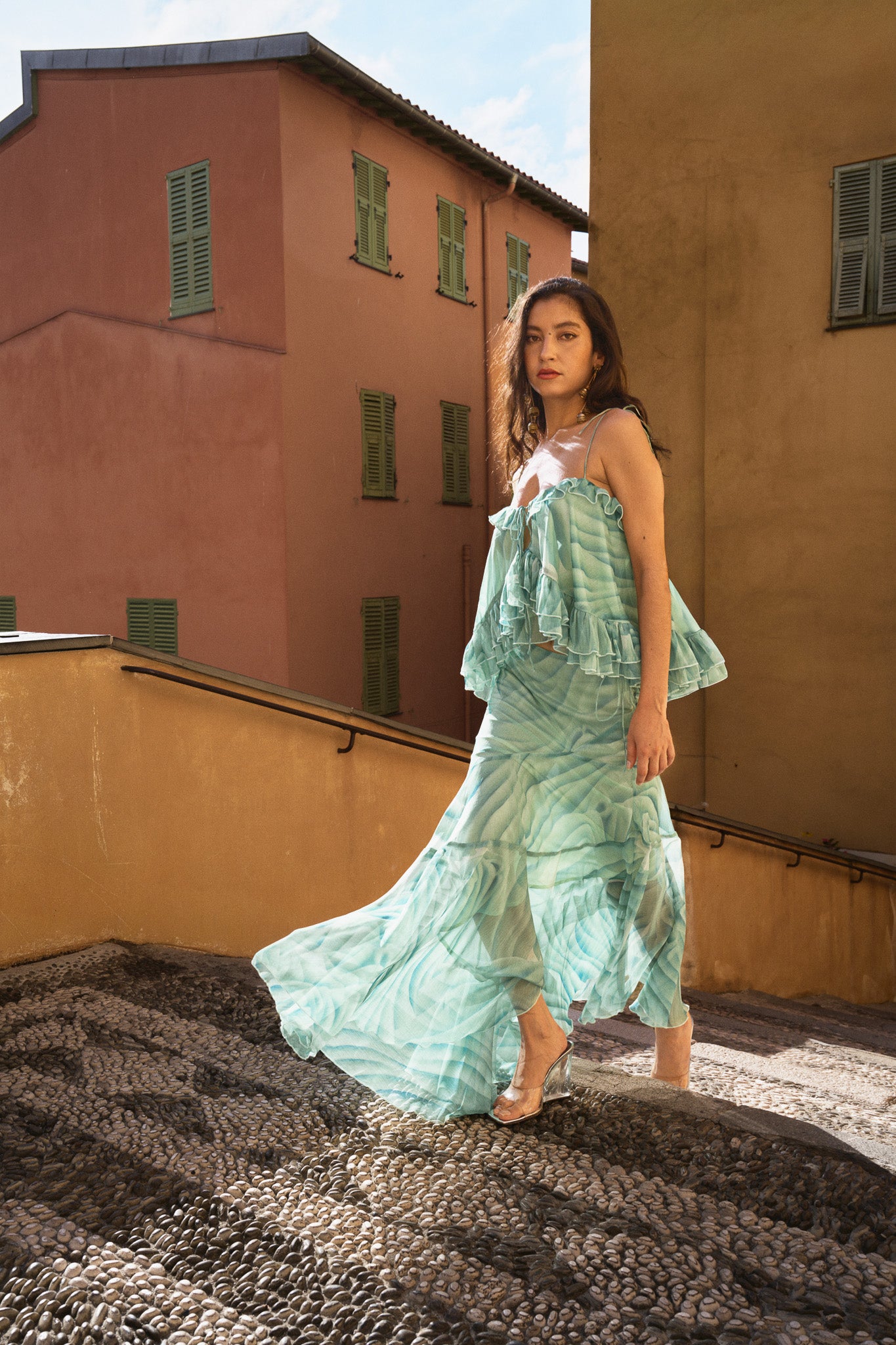 Jupe asymétrique en chiffon à imprimé – Vert