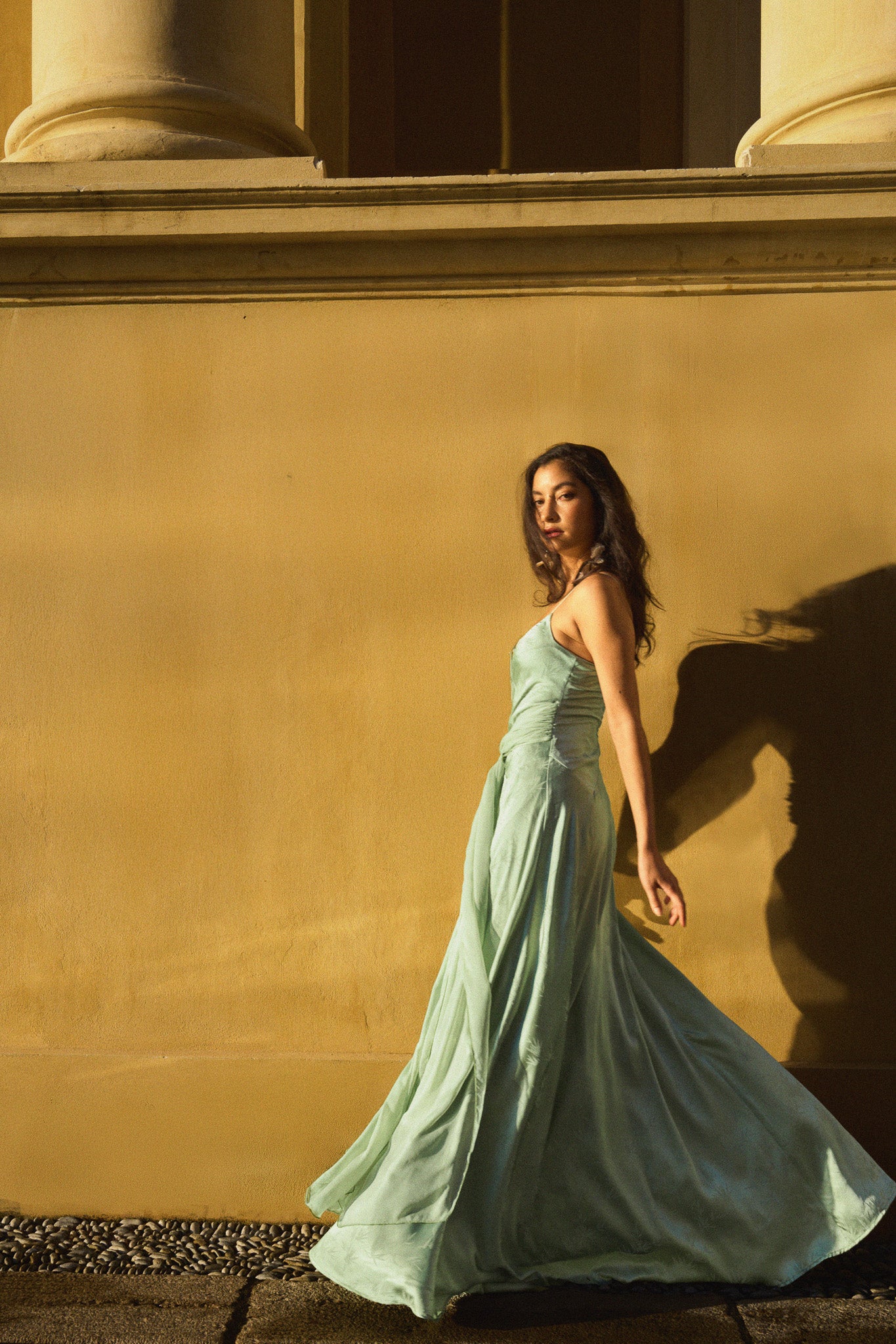 Robe en satin jacquard – Bambou vert