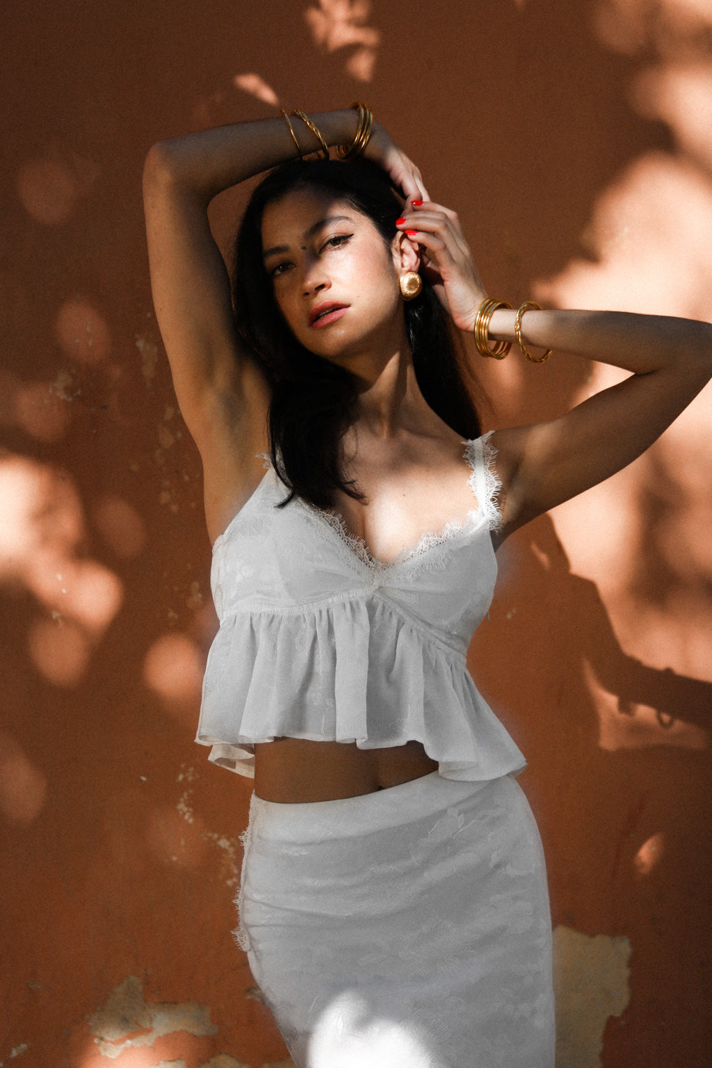 Lace-trimmed Satin Jacquard Camisole White 