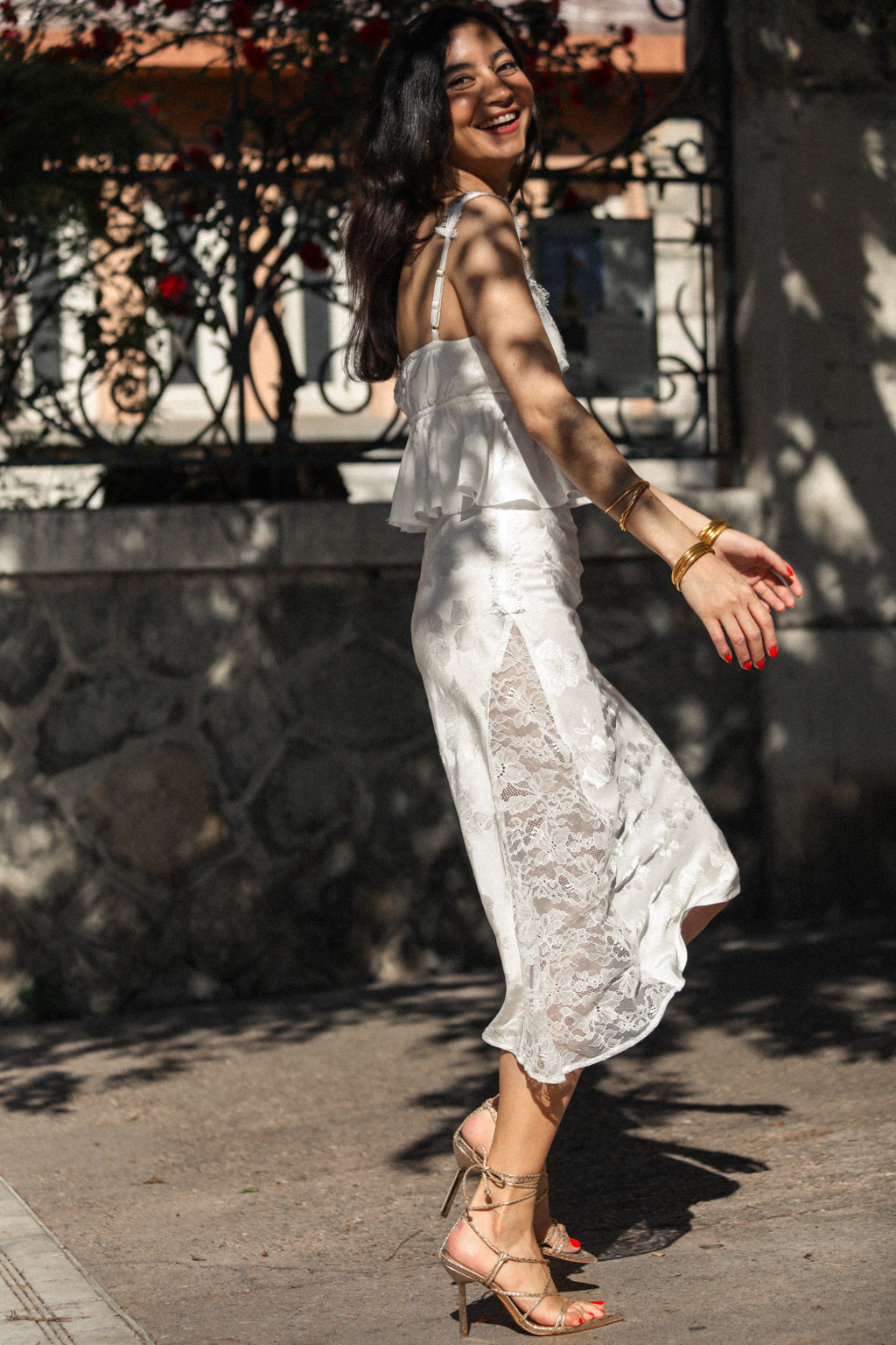 Lace-trimmed Satin Jacquard Camisole White 