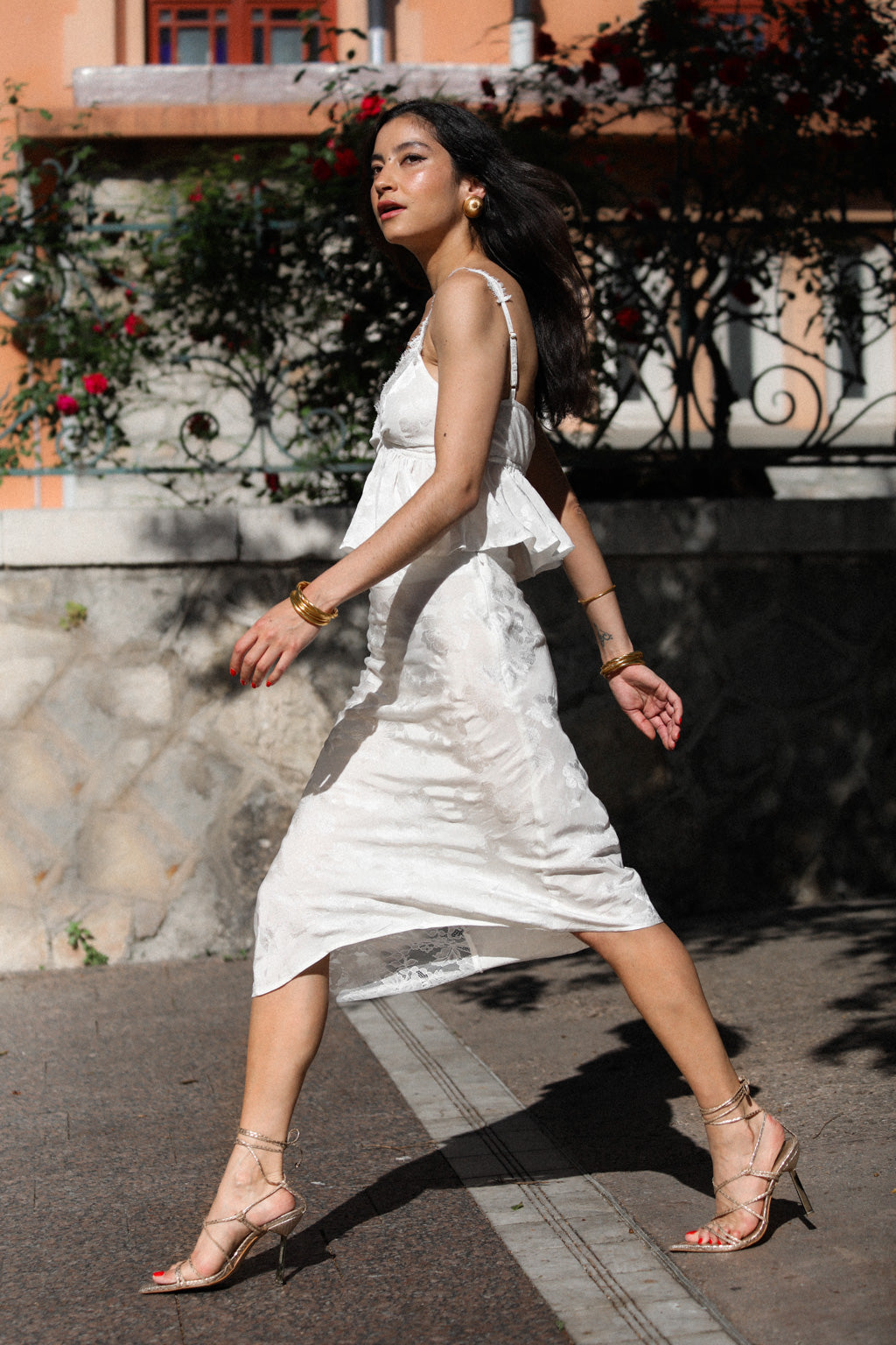 Lace-trimmed Satin Jacquard Camisole White 