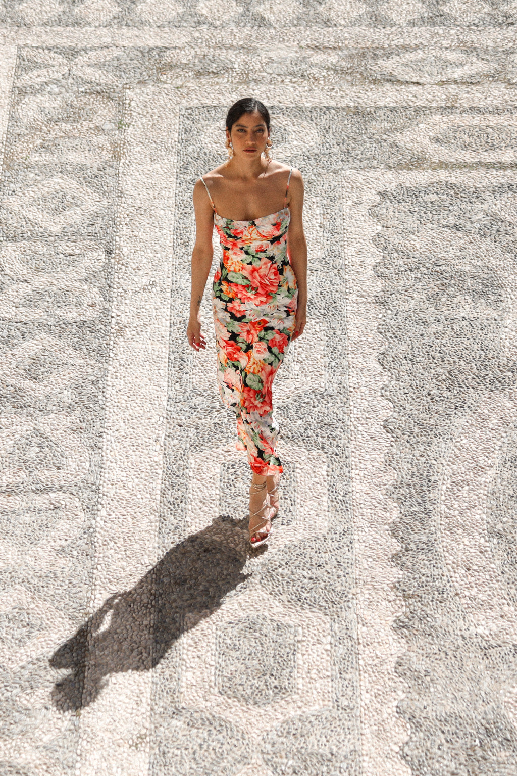 Printed Fine Crepe Long Dress Bloom