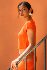 Perforated Knit T-shirt Orange