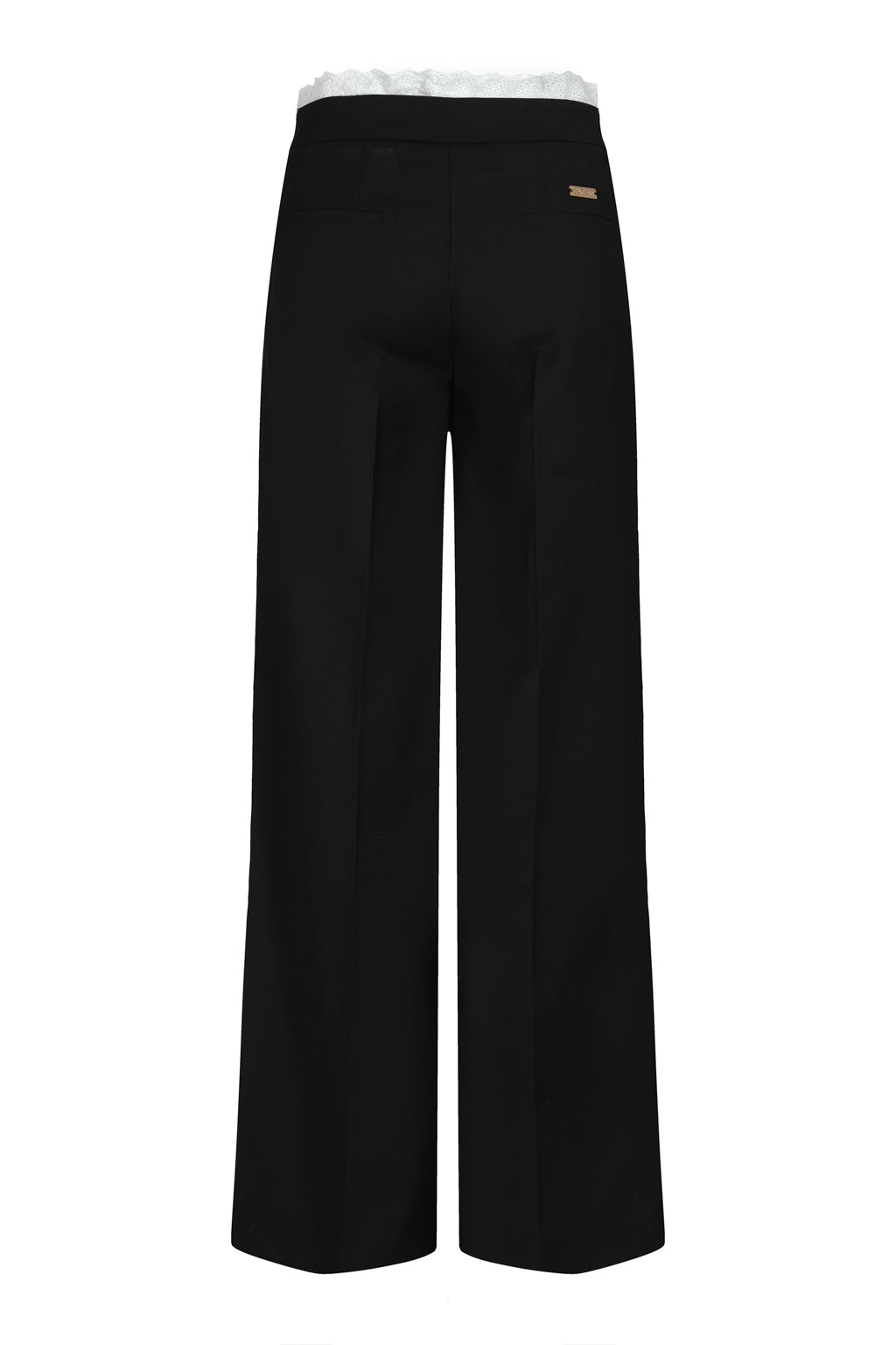 Pantalon Droit Trompe-l'œil Orné Dentelle Noir