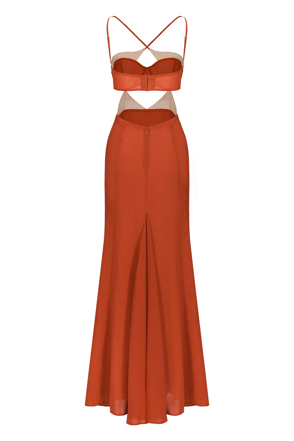 Open Back Cutout Chiffon Maxi Dress Rust