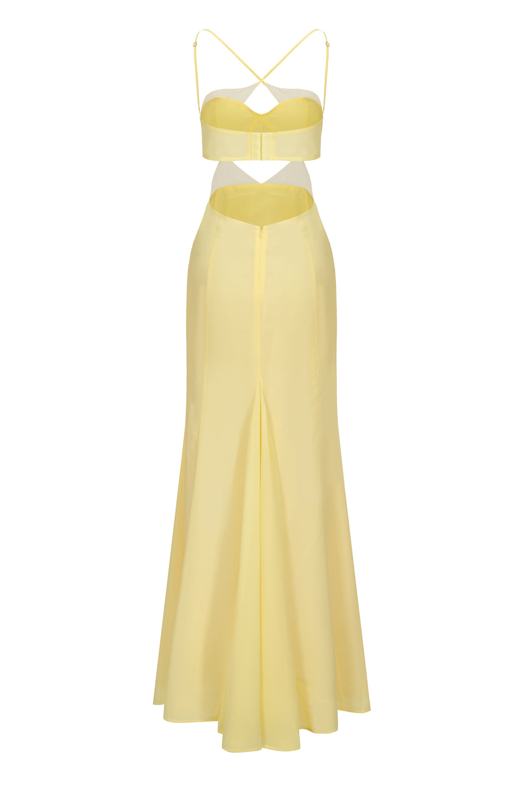 Robe Maxi Dos Ouvert en Chiffon à Découpes Jaune Pâle