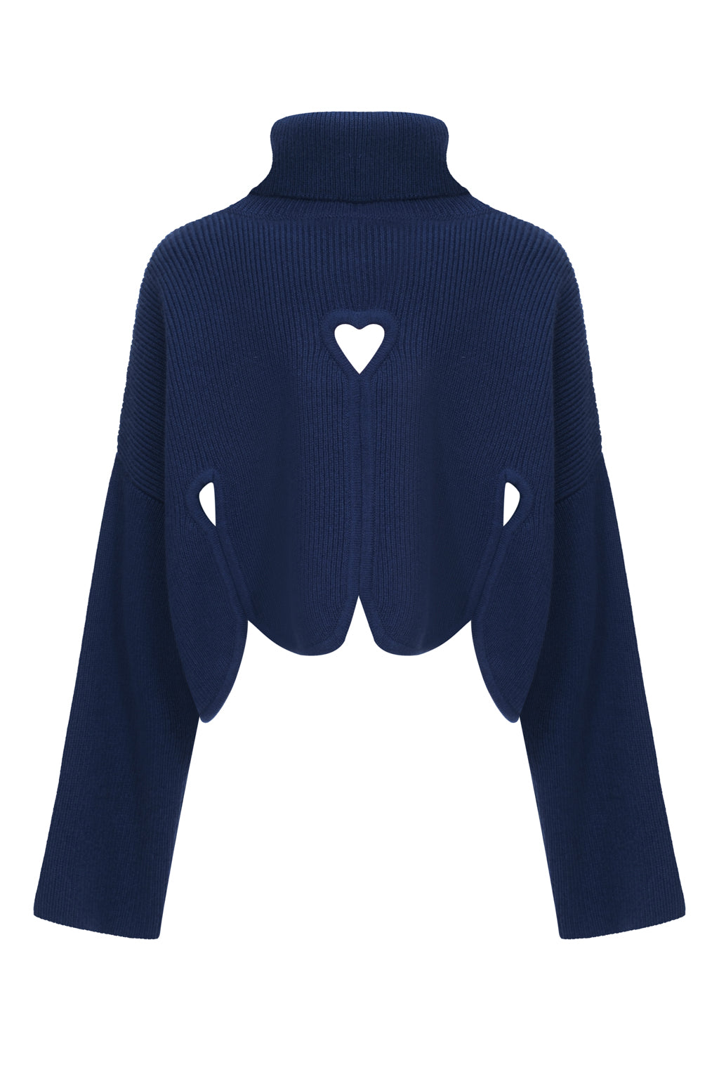 Pure cashmere turtleneck sweater with heart cutout - midnight blue