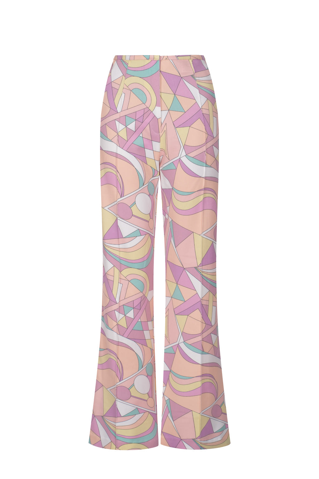 High-Waisted Retro Geometric Print Straight-Leg Pants - Multicolor
