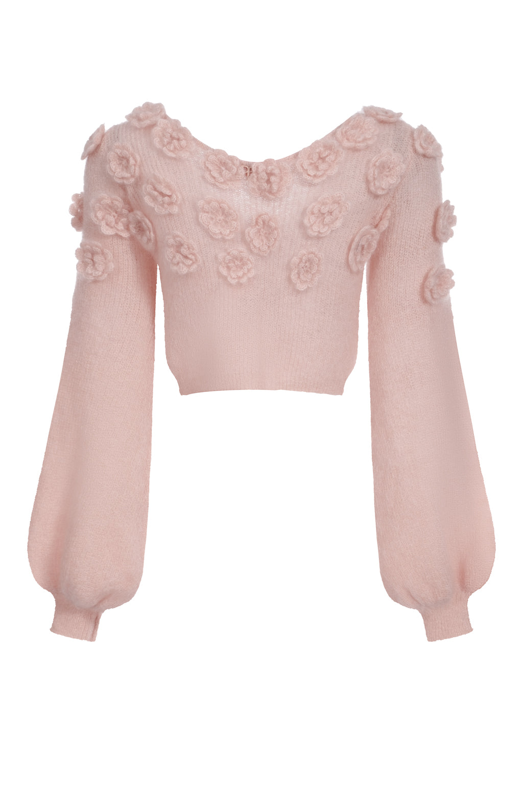 Haut en mohair melangé en crochet à fleurs à lacet - beige rosé