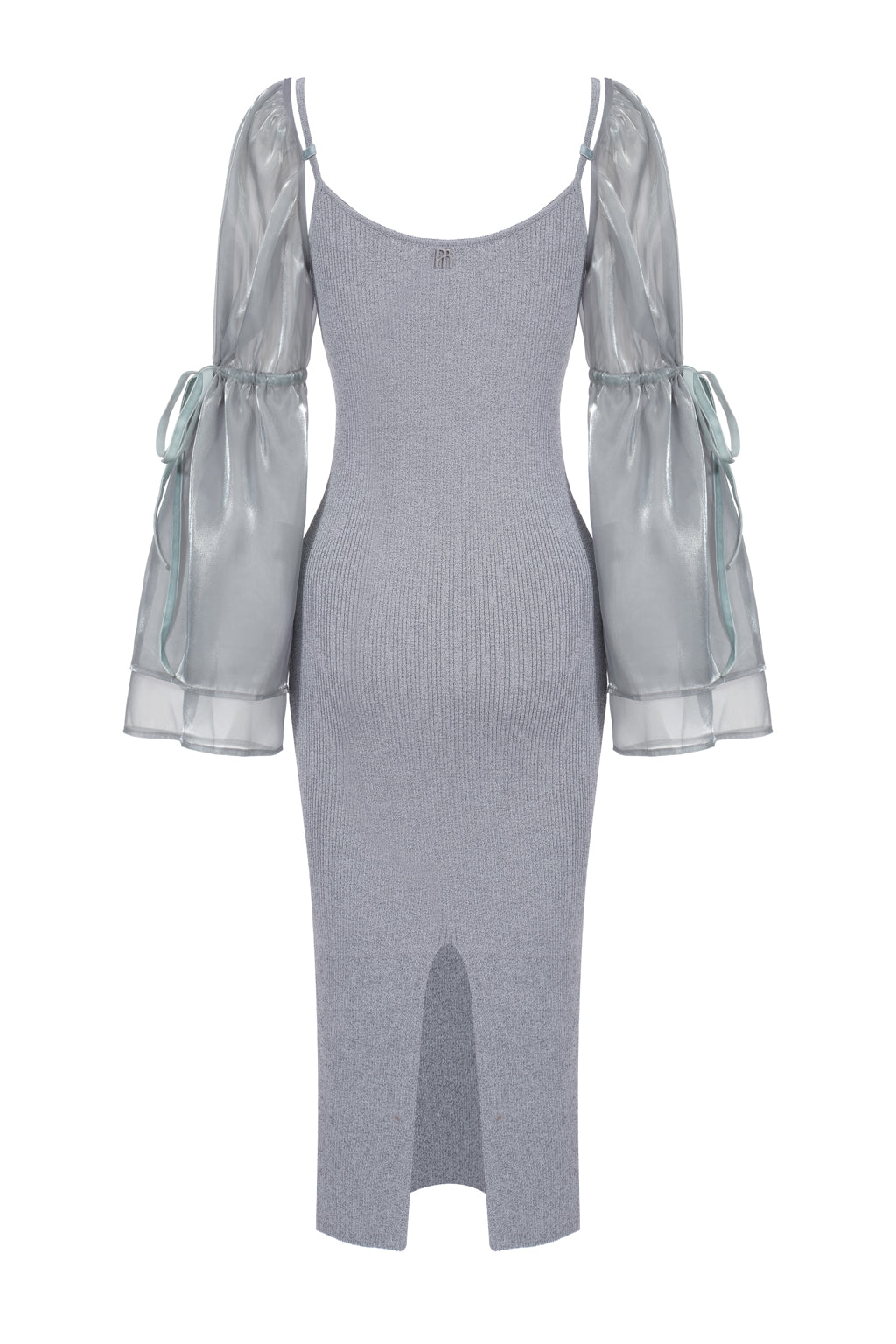 Reflective knit dress with detachable sleeves in organza - opal grey