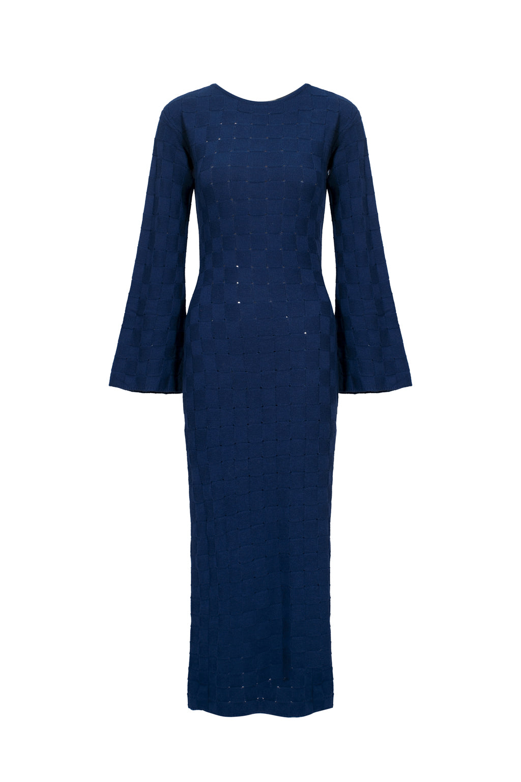 Robe en laine mélangée dos-nu à carreaux - Bleu marine