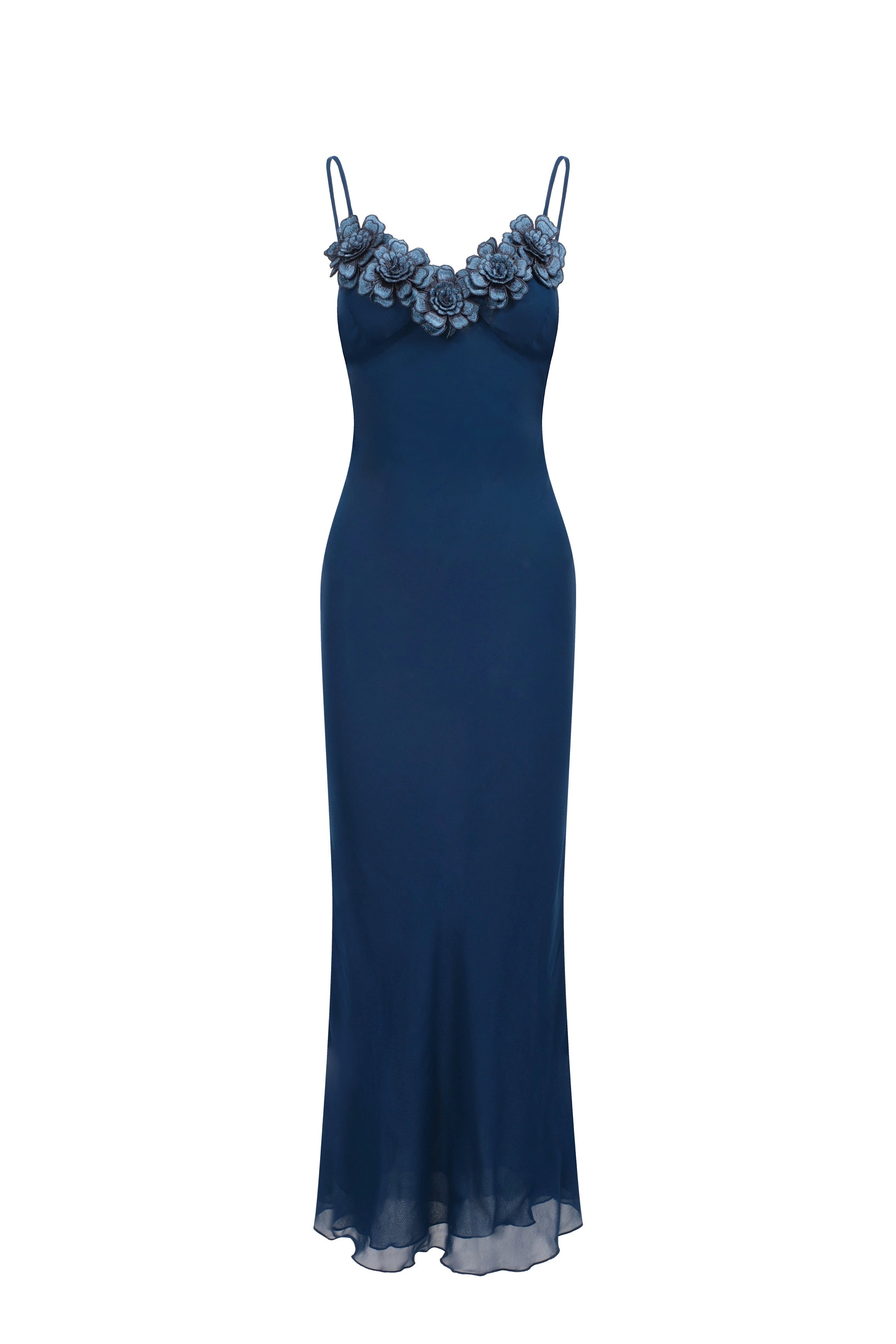 Embroidered flower chiffon dress - Blue