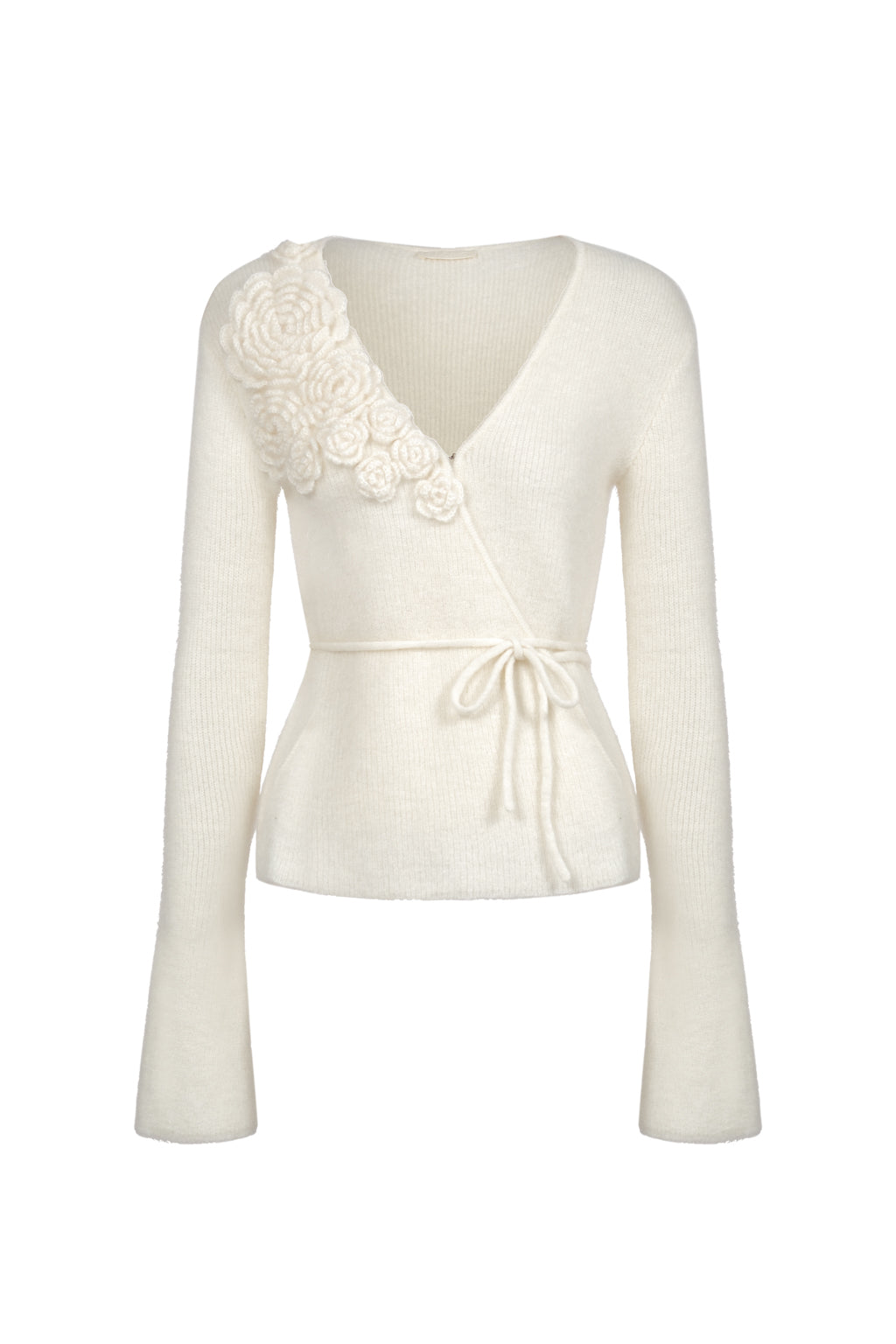 Mohair and wool wrap top with flowers - White