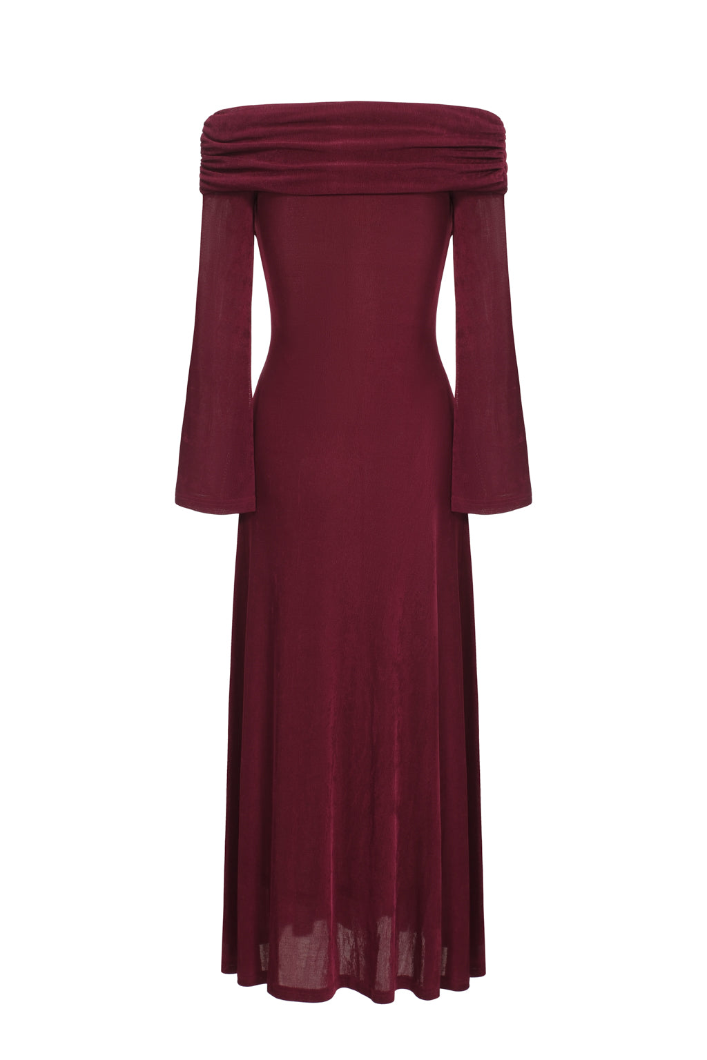 Off-the-shoulder drape dress with orchid brooch - Fuchsia