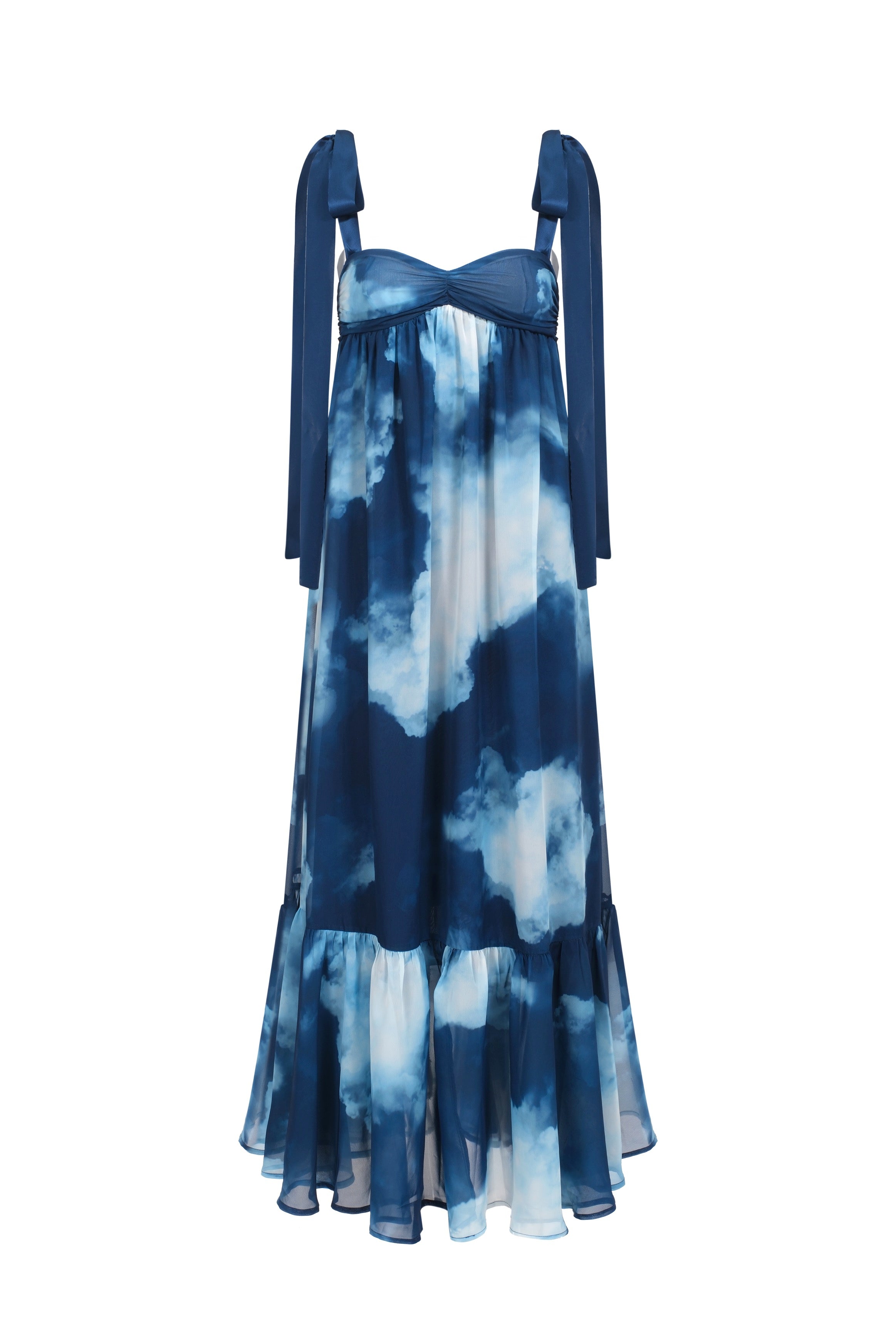 Pleated printed chiffon dress - Blue