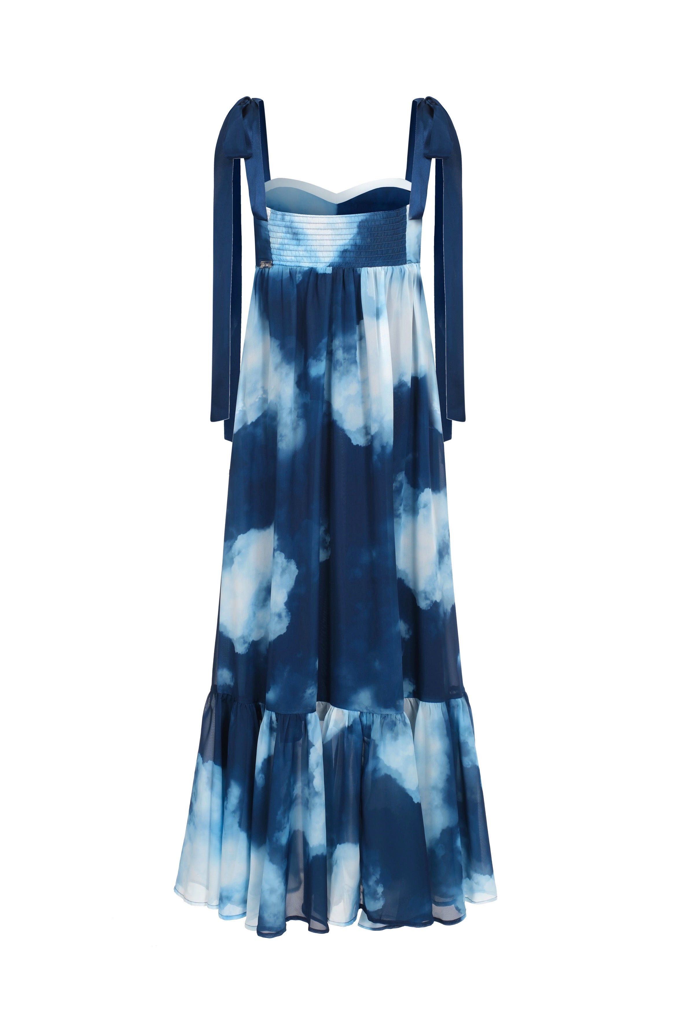 Pleated printed chiffon dress - Blue