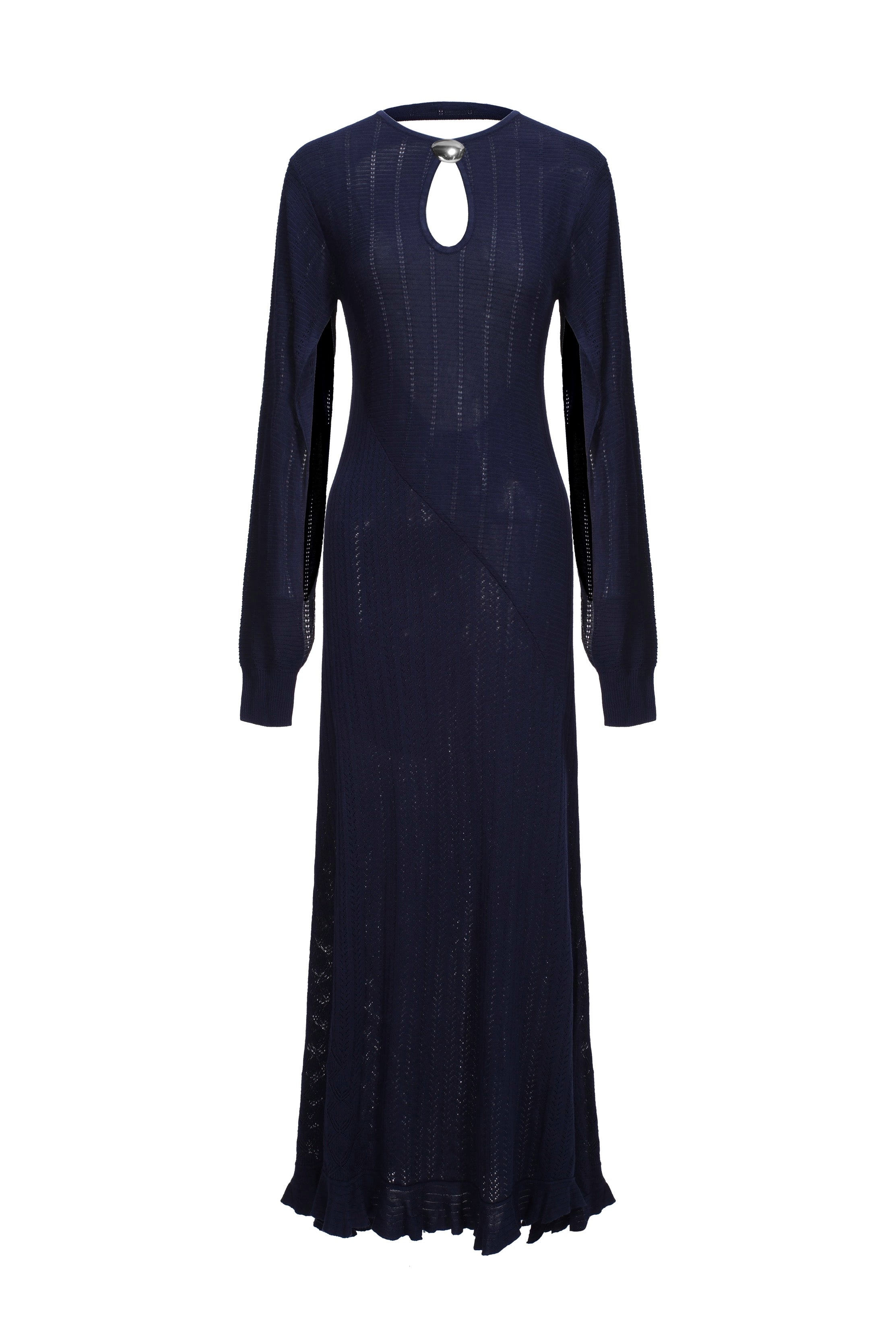 Open-back and open-sleeve knit dress - navy blue