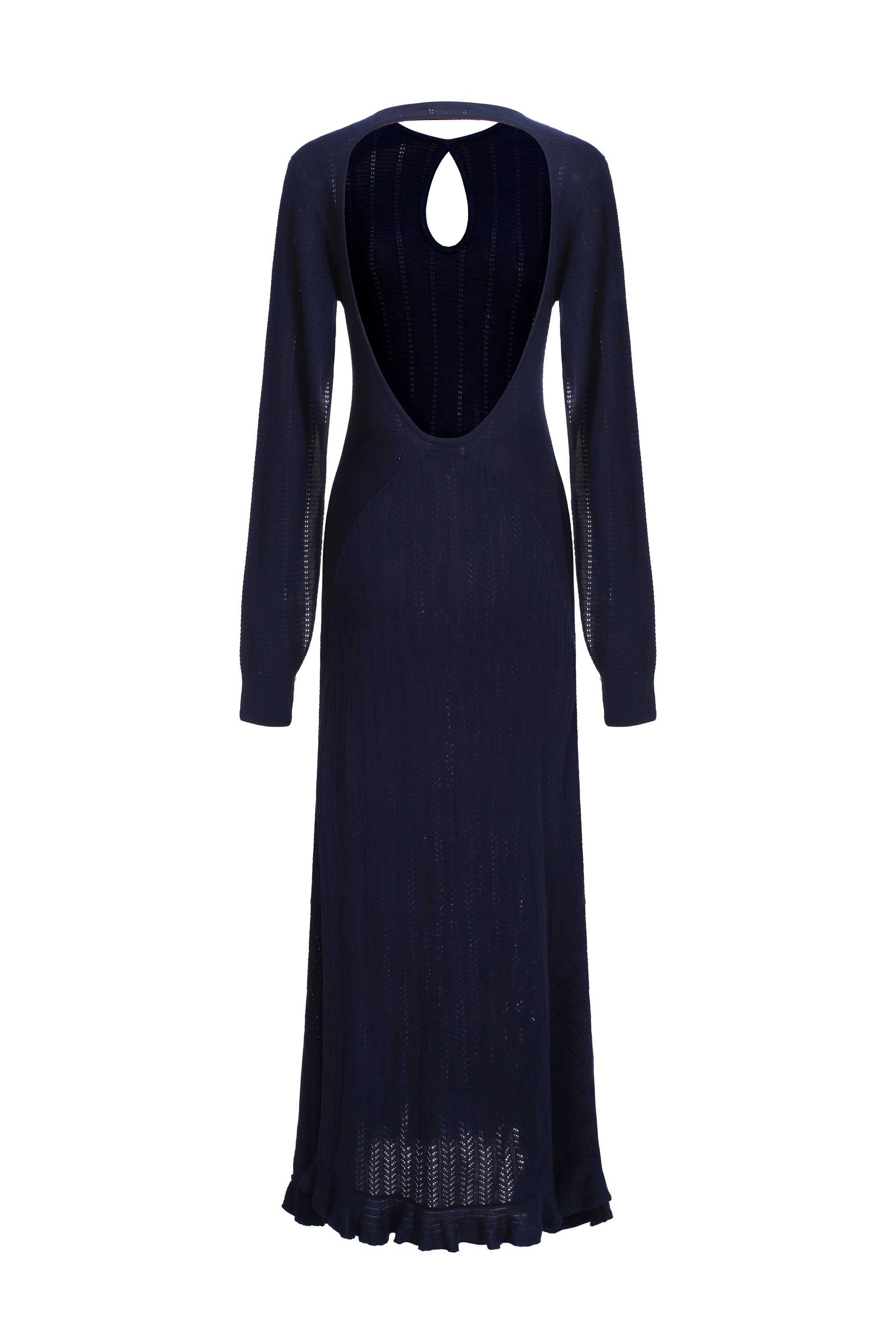 Open-back and open-sleeve knit dress - navy blue