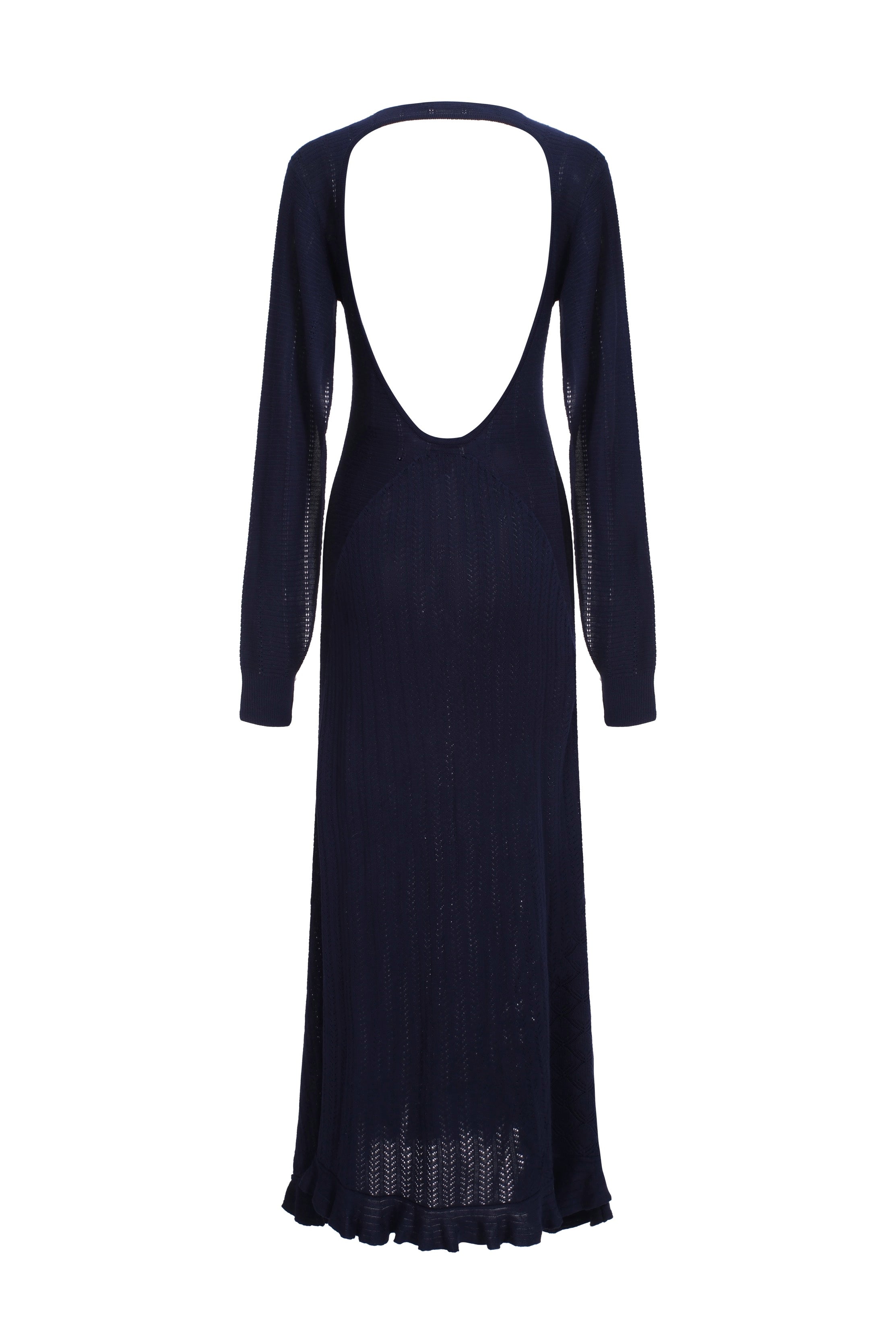 Open-back and open-sleeve knit dress - navy blue