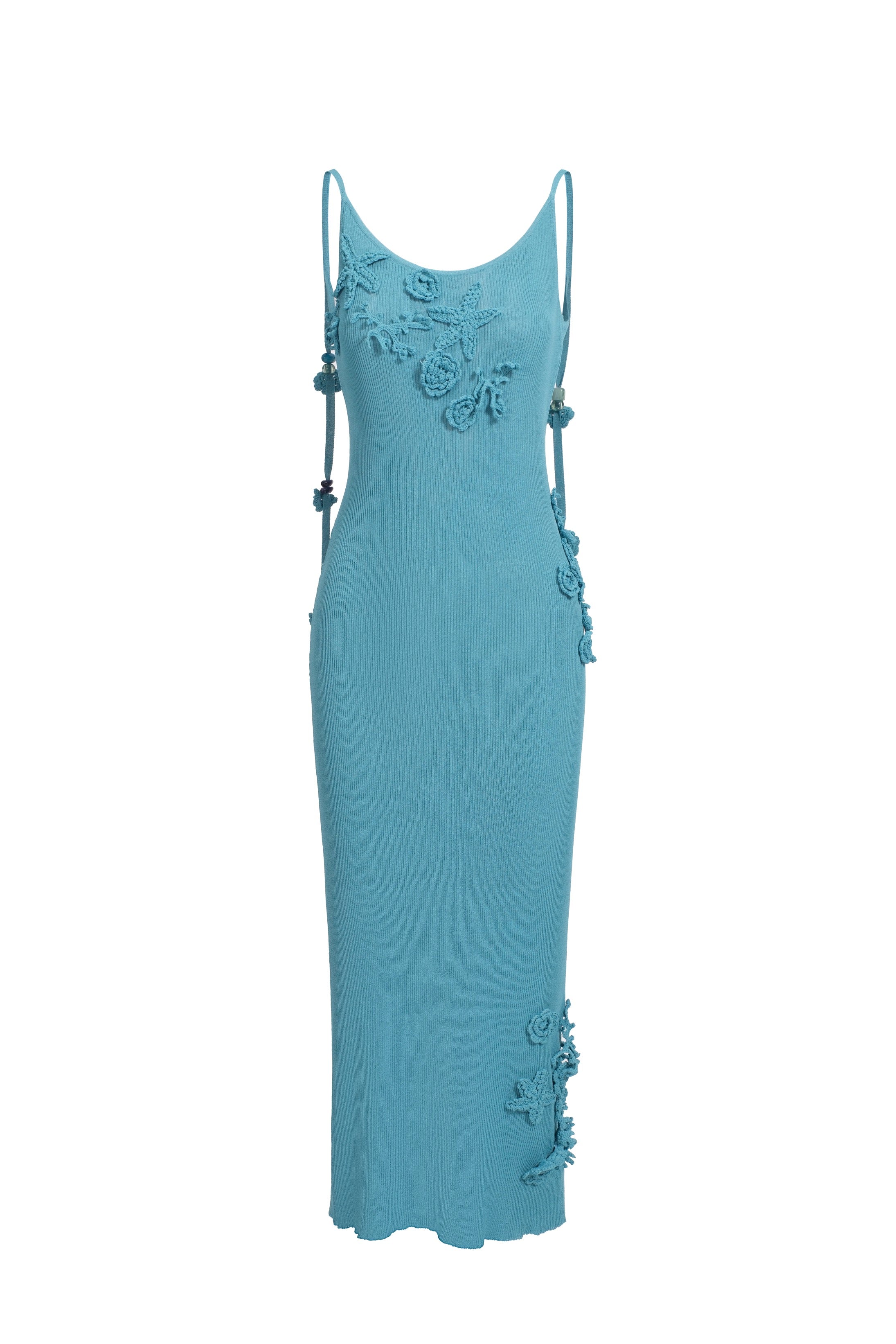 Robe en maille réfléchissante avec corail crocheté - bleu aqua