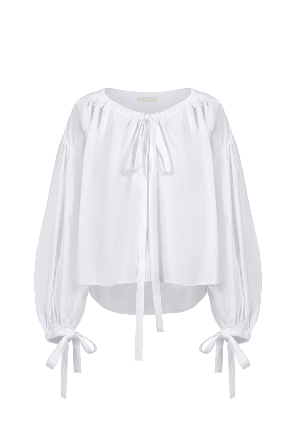 Tie-neck poplin-cotton blouse - White