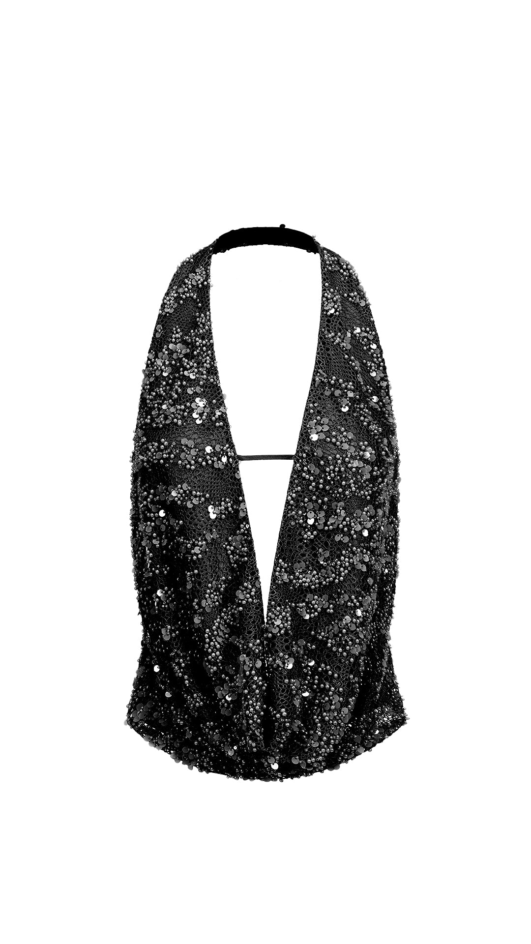 Haut licou en mesh orné de perles - noir
