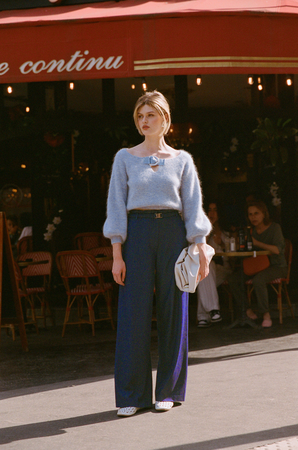 Wide-leg pants with elastic belt - Jeans blue